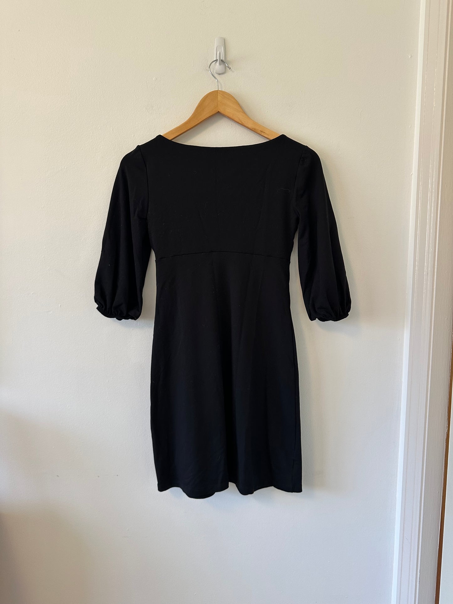 Susana Monaco Black Jersey 3/4 V-Neck Empire Waist Dress | Size Small