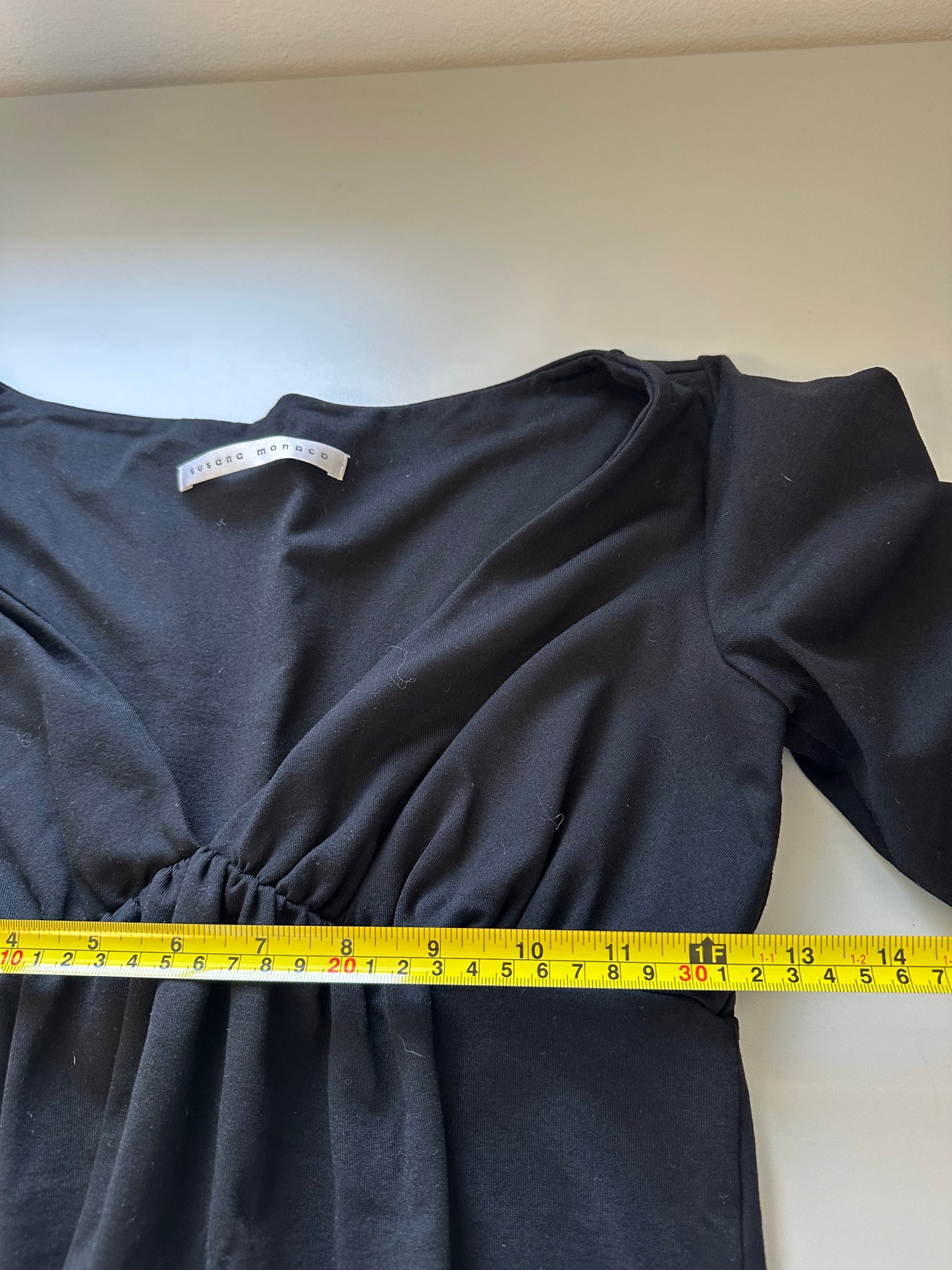 Susana Monaco Black Jersey 3/4 V-Neck Empire Waist Dress | Size Small