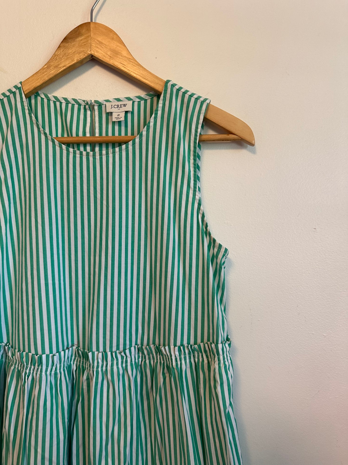 J. Crew Green and White Striped Tiered Sleeveless Dress | Size 2