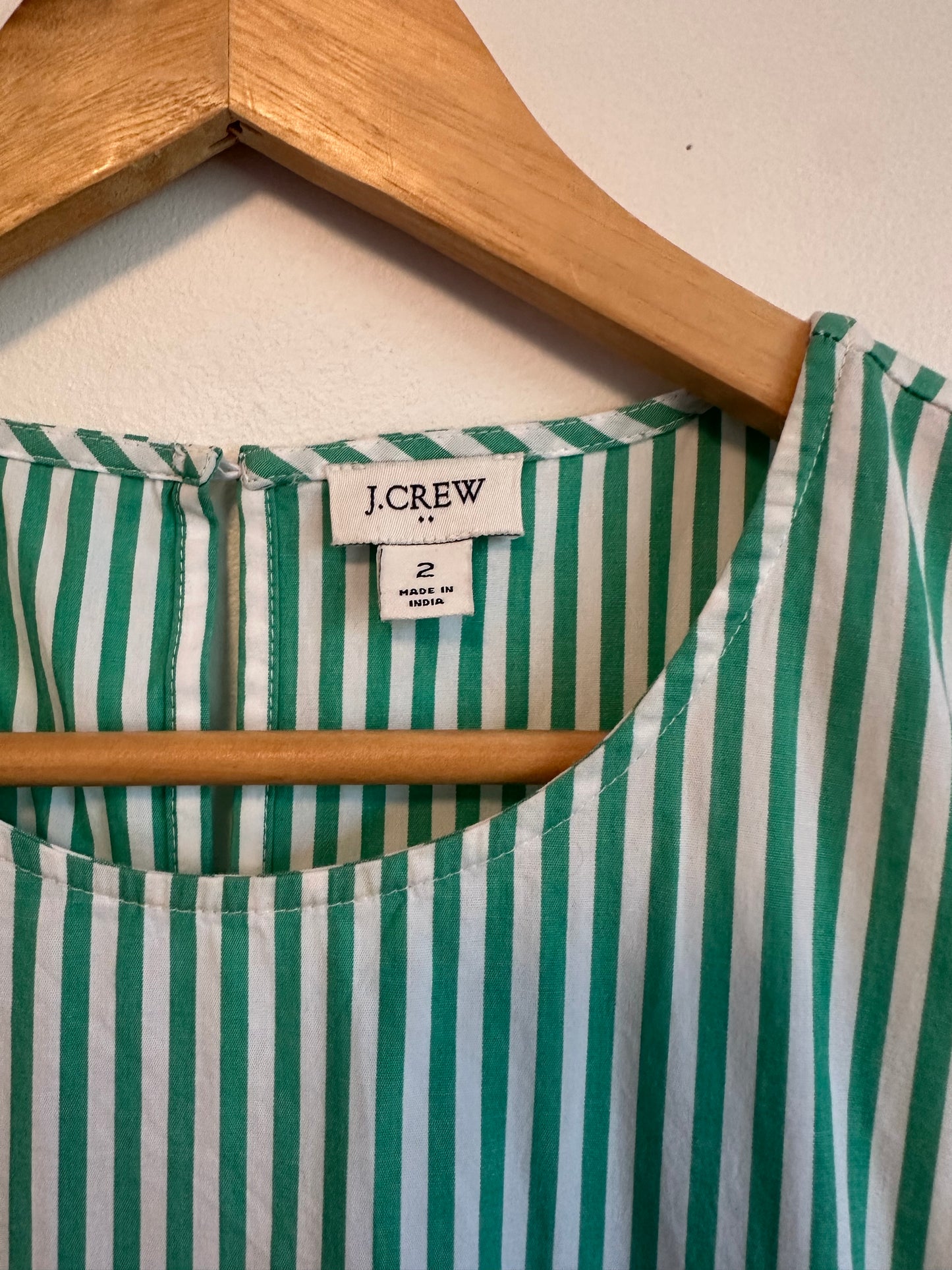 J. Crew Green and White Striped Tiered Sleeveless Dress | Size 2