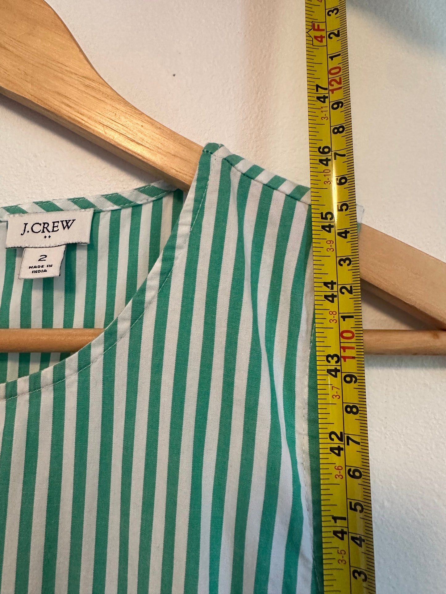 J. Crew Green and White Striped Tiered Sleeveless Dress | Size 2