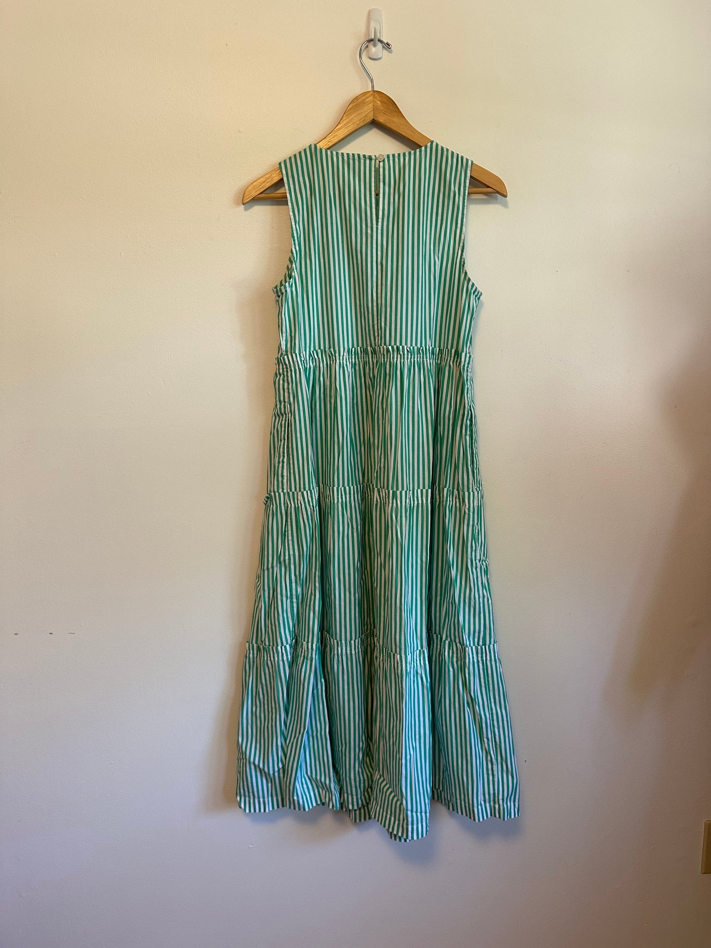 J. Crew Green and White Striped Tiered Sleeveless Dress | Size 2