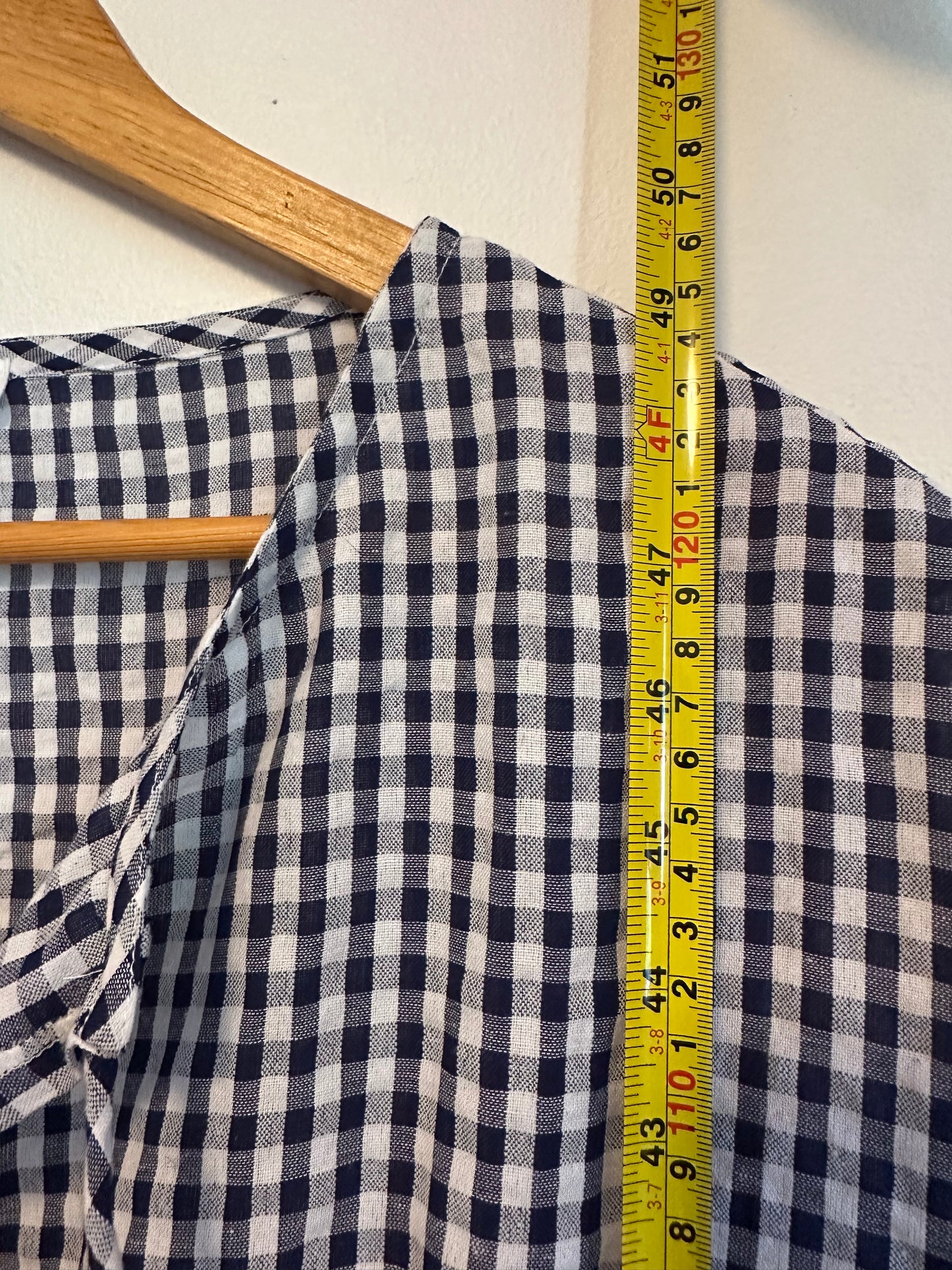Emerson Fry India Collection Navy Gingham Organic Linen Midi Dress | Size Medium