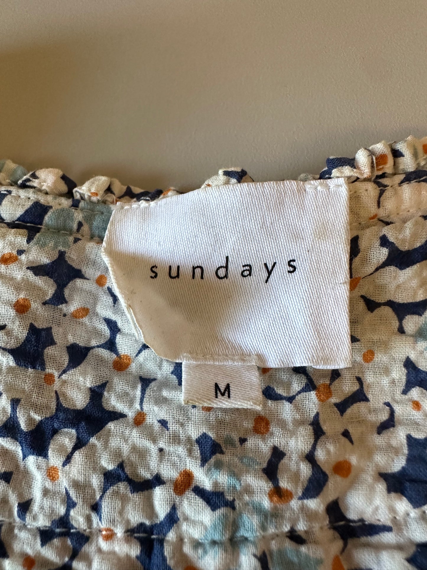 Sundays Blue Floral Flutter Sleeve Smocked Button Down Blouse | Size Medium