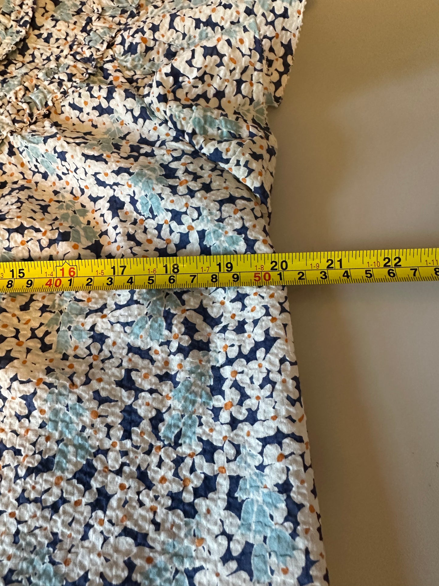 Sundays Blue Floral Flutter Sleeve Smocked Button Down Blouse | Size Medium