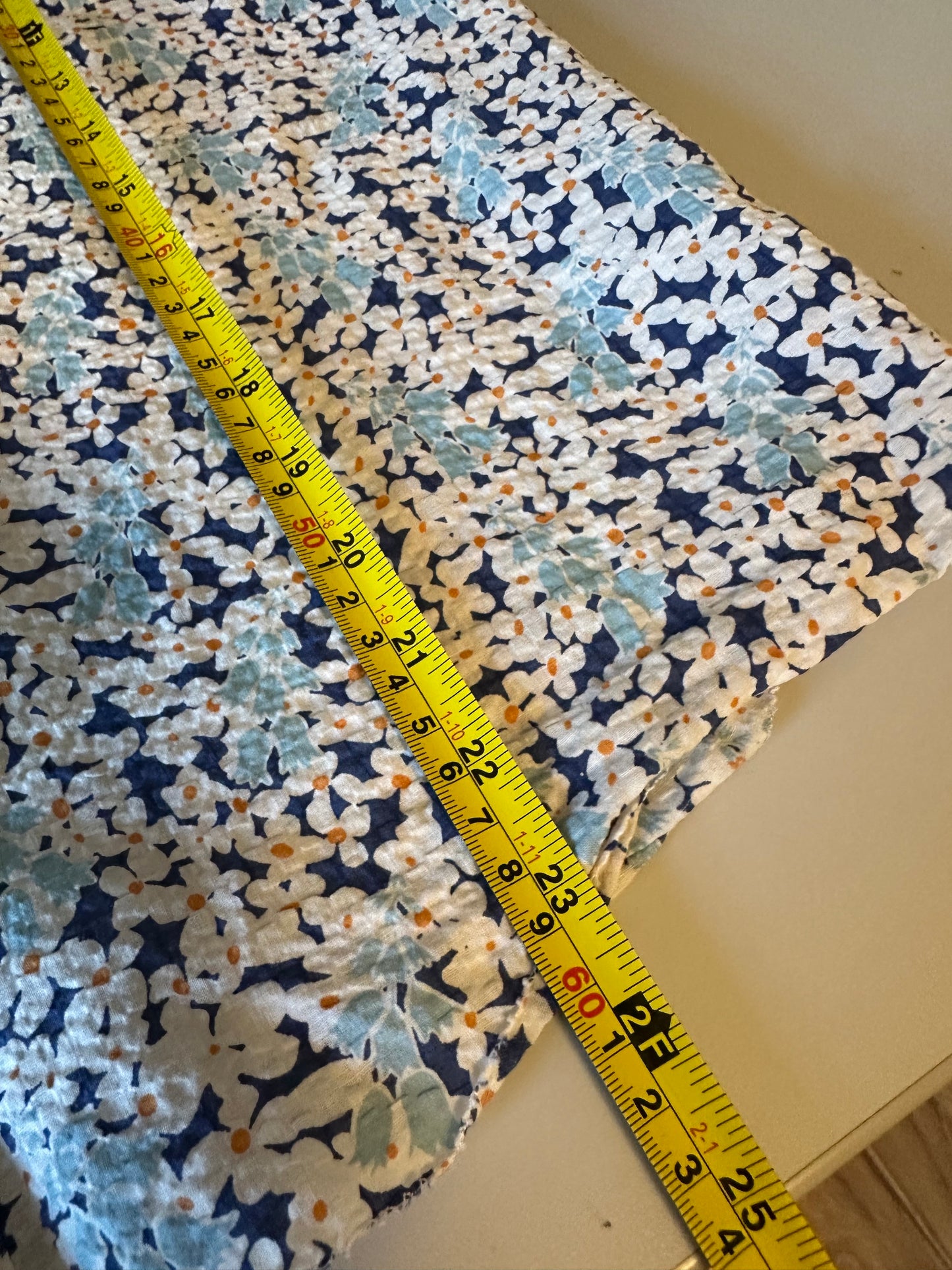 Sundays Blue Floral Flutter Sleeve Smocked Button Down Blouse | Size Medium