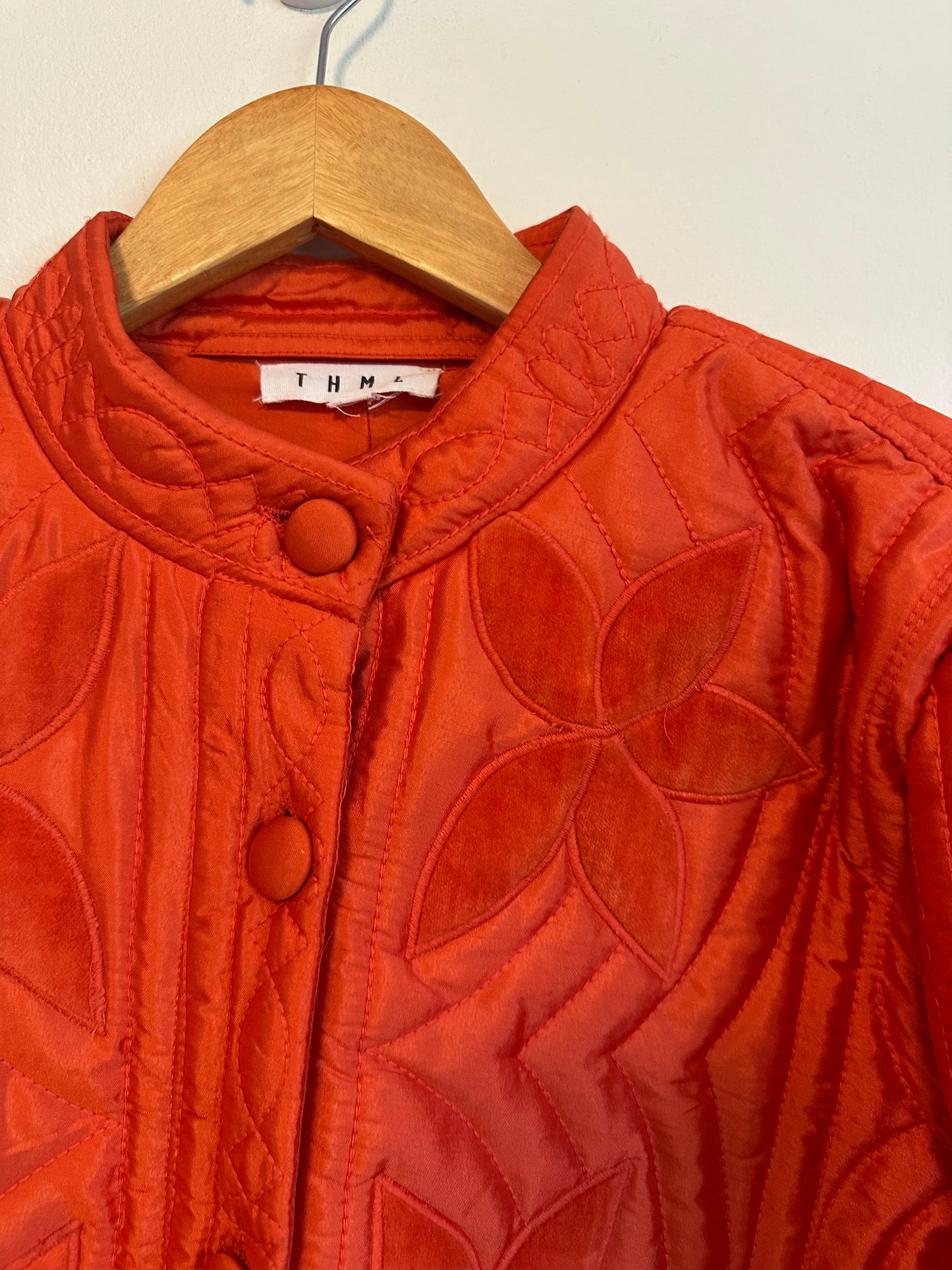 THML Orange Quilted Floral Applique Bomber Jacket | Size Large