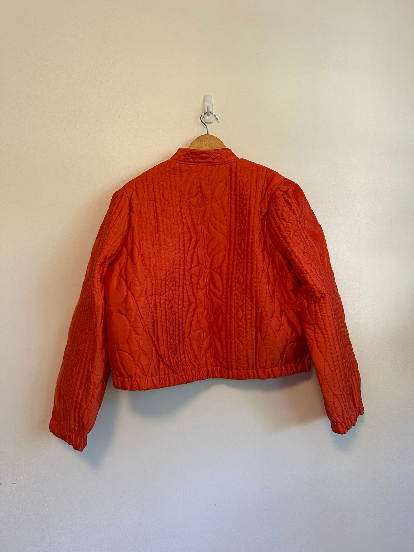 THML Orange Quilted Floral Applique Bomber Jacket | Size Large