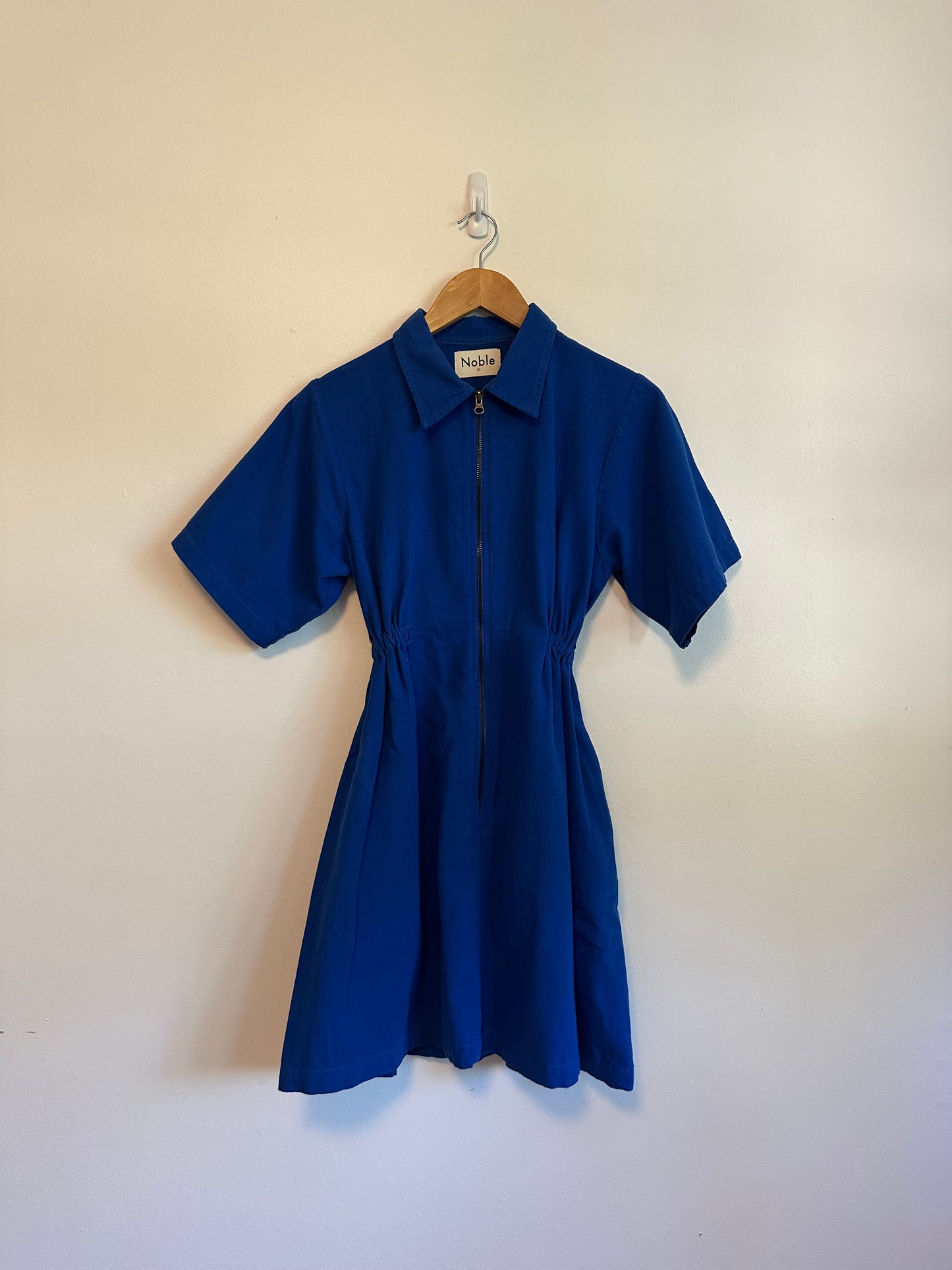 Noble Zip Front Organic Cotton Utility Dress in Cobalt Blue | Size XS
