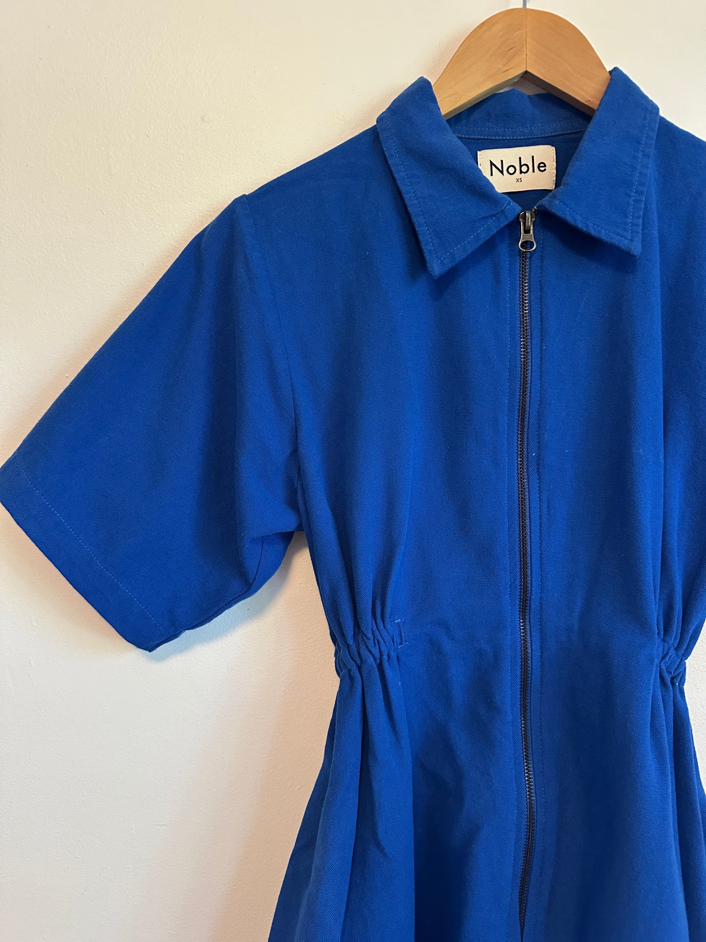 Noble Zip Front Organic Cotton Utility Dress in Cobalt Blue | Size XS
