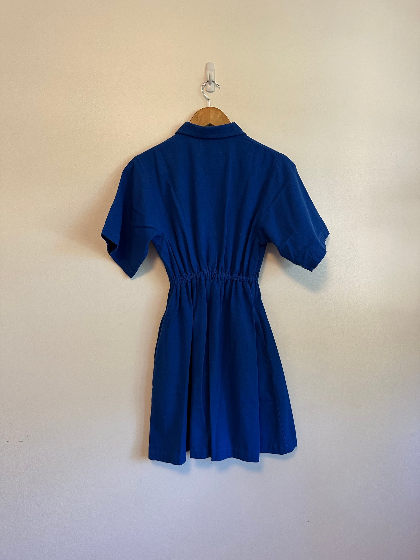 Noble Zip Front Organic Cotton Utility Dress in Cobalt Blue | Size XS