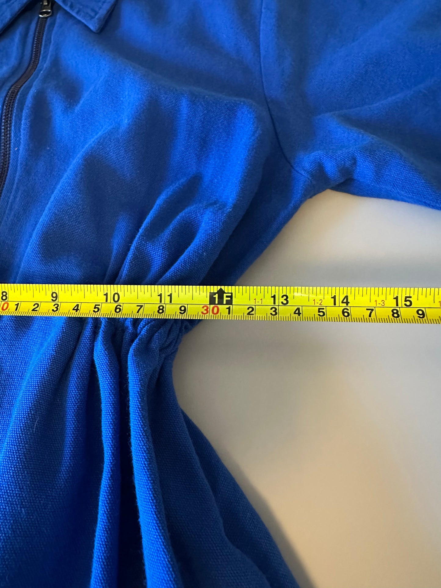 Noble Zip Front Organic Cotton Utility Dress in Cobalt Blue | Size XS