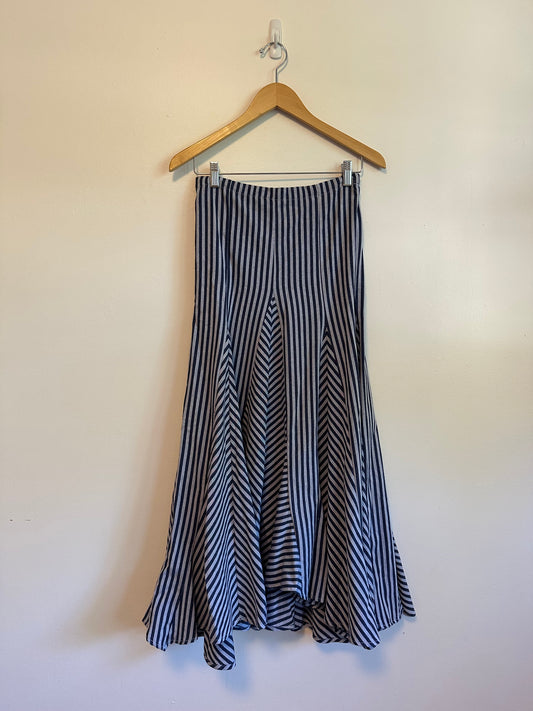 NWT Olivaceous Navy Striped Linen Blend Maxi Skirt | Size Small