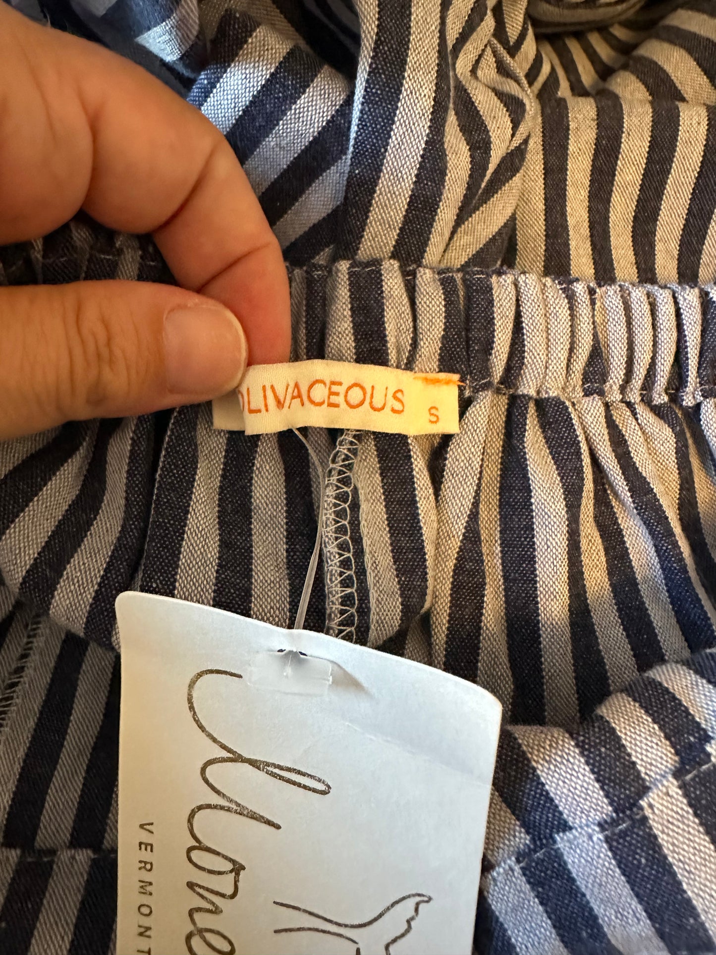 NWT Olivaceous Navy Striped Linen Blend Maxi Skirt | Size Small