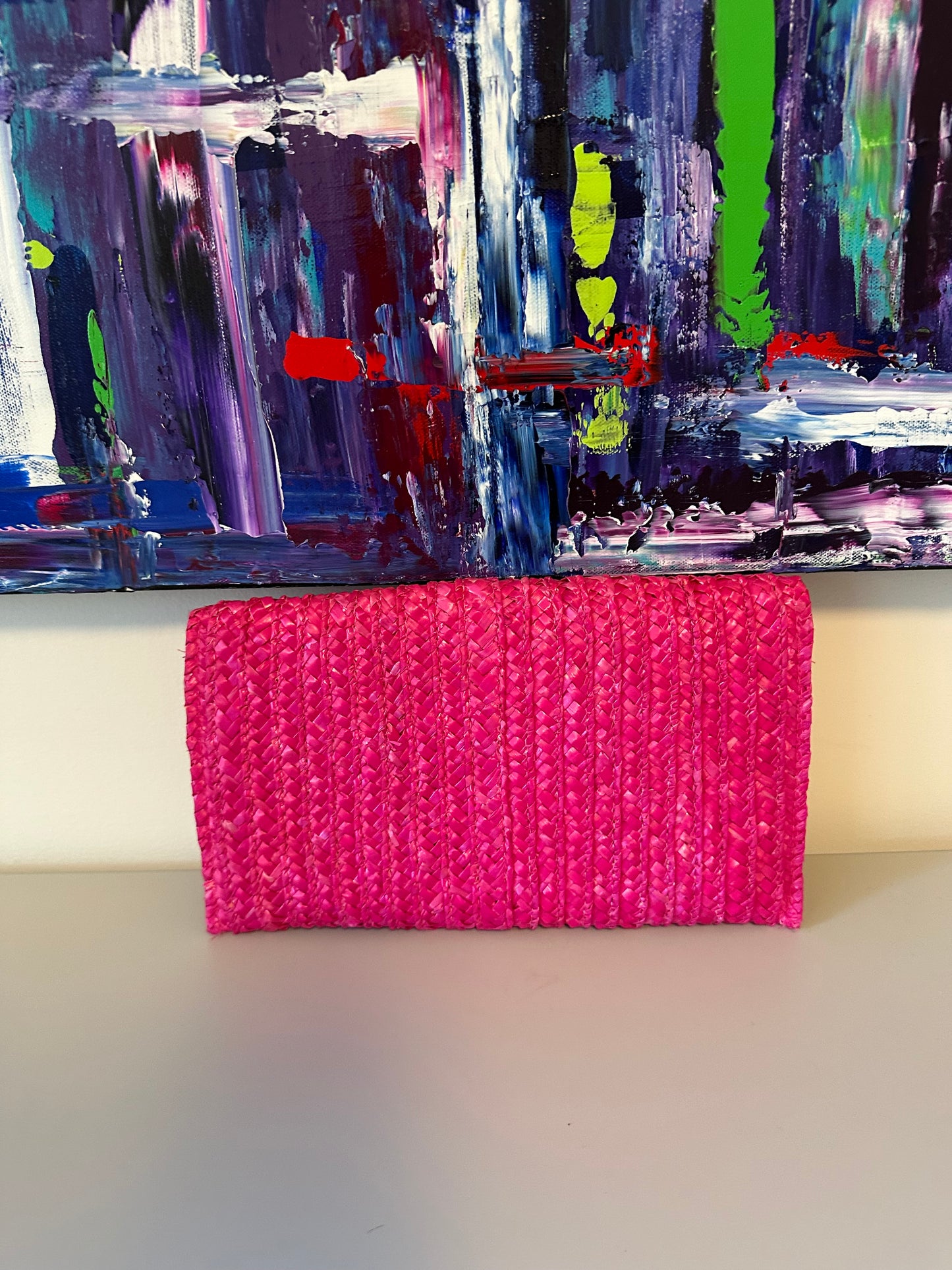 Shiraleah Hot Pink Woven Straw Envelope Clutch Bag