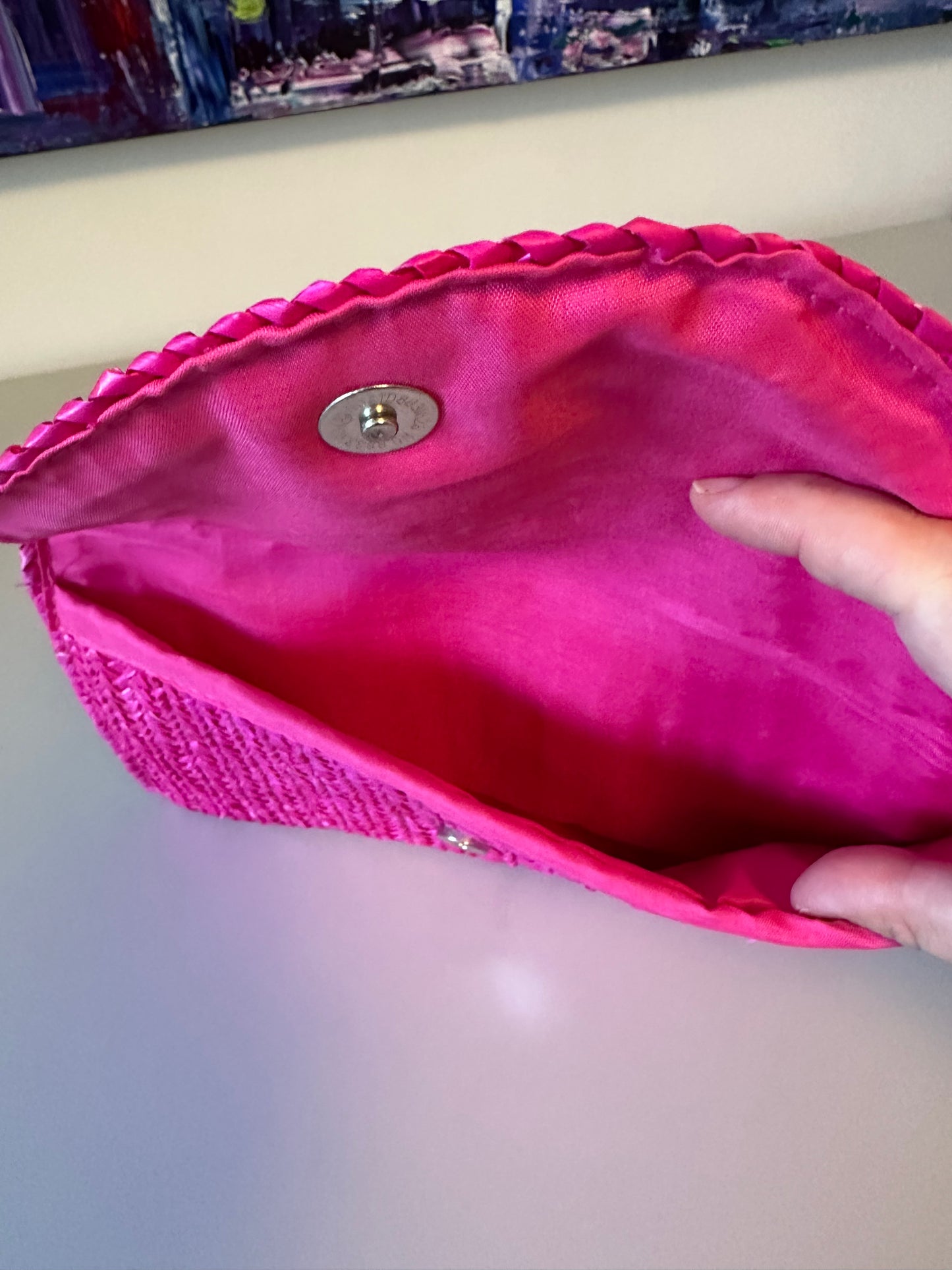 Shiraleah Hot Pink Woven Straw Envelope Clutch Bag