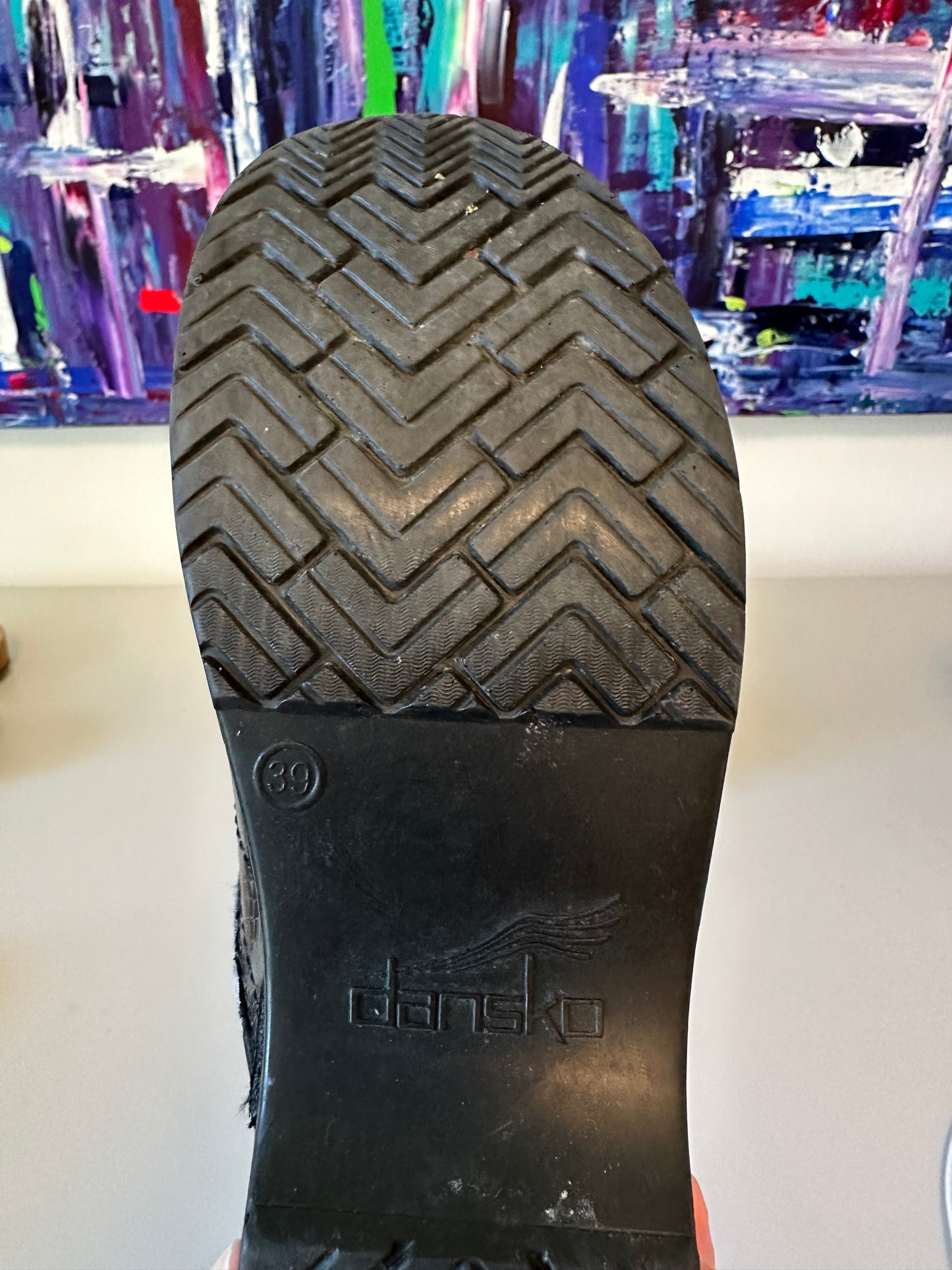 Dansko Professional Grey and Black Snakeskin Leather Clogs | Size 39