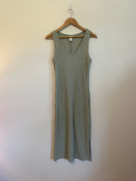 H&M Green Ribbed Knit Sleeveless Scoop Neck Tank Dress | Size Small