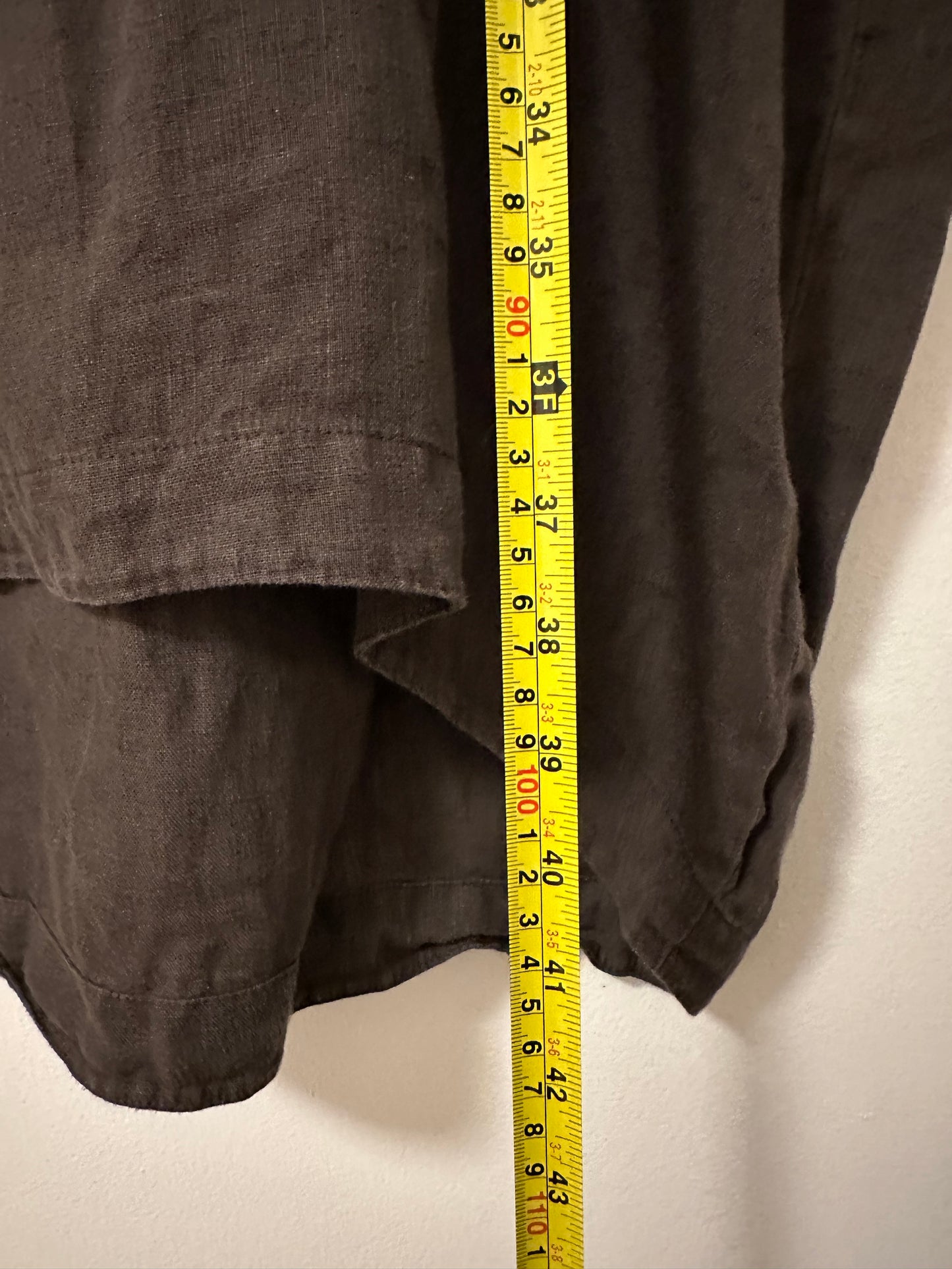 Black Crane Cocoon Short Sleeve Linen Dress in Brown | Size XS