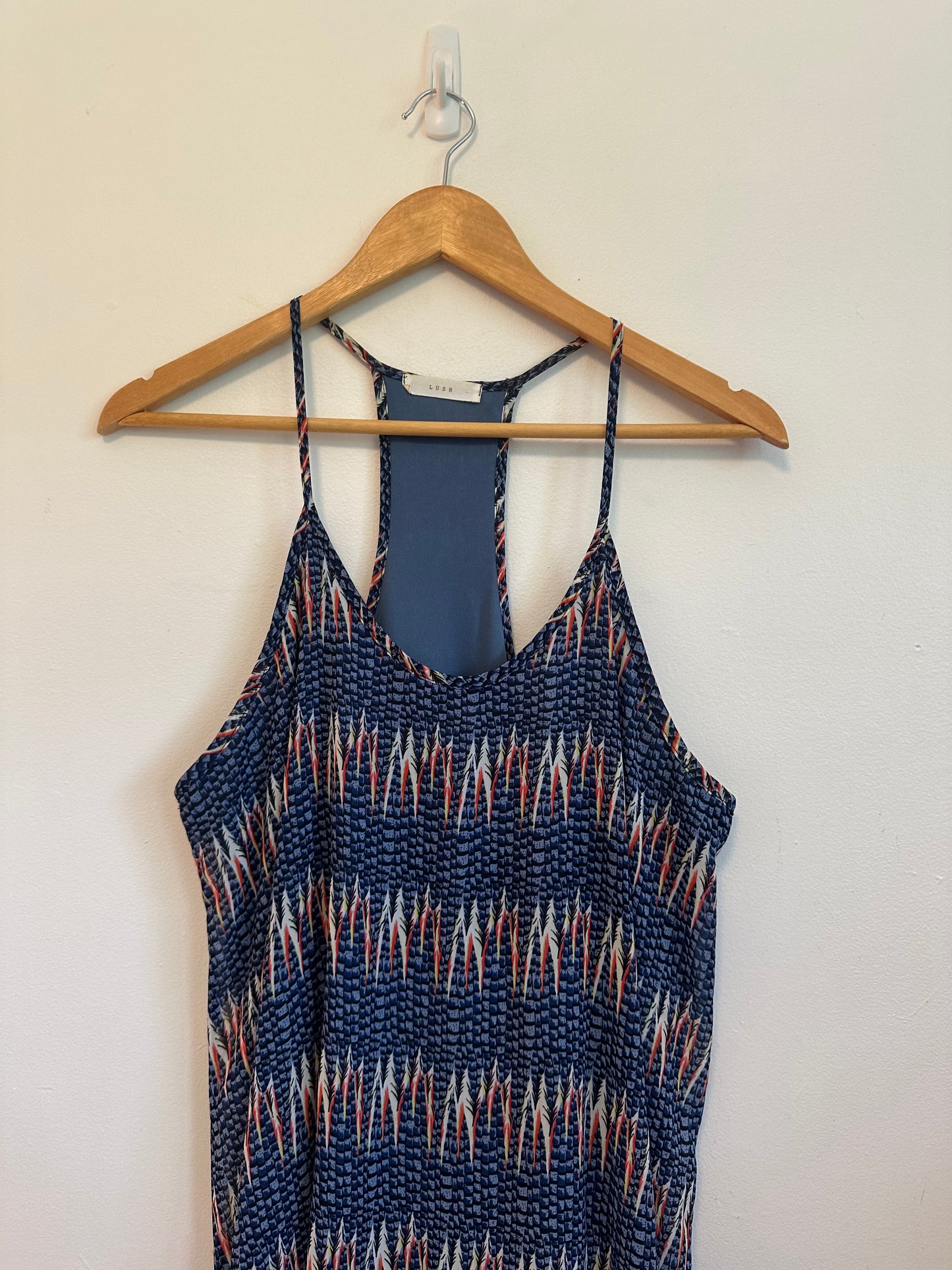 Lush Blue Geometric Racerback Mini Dress | Size Large
