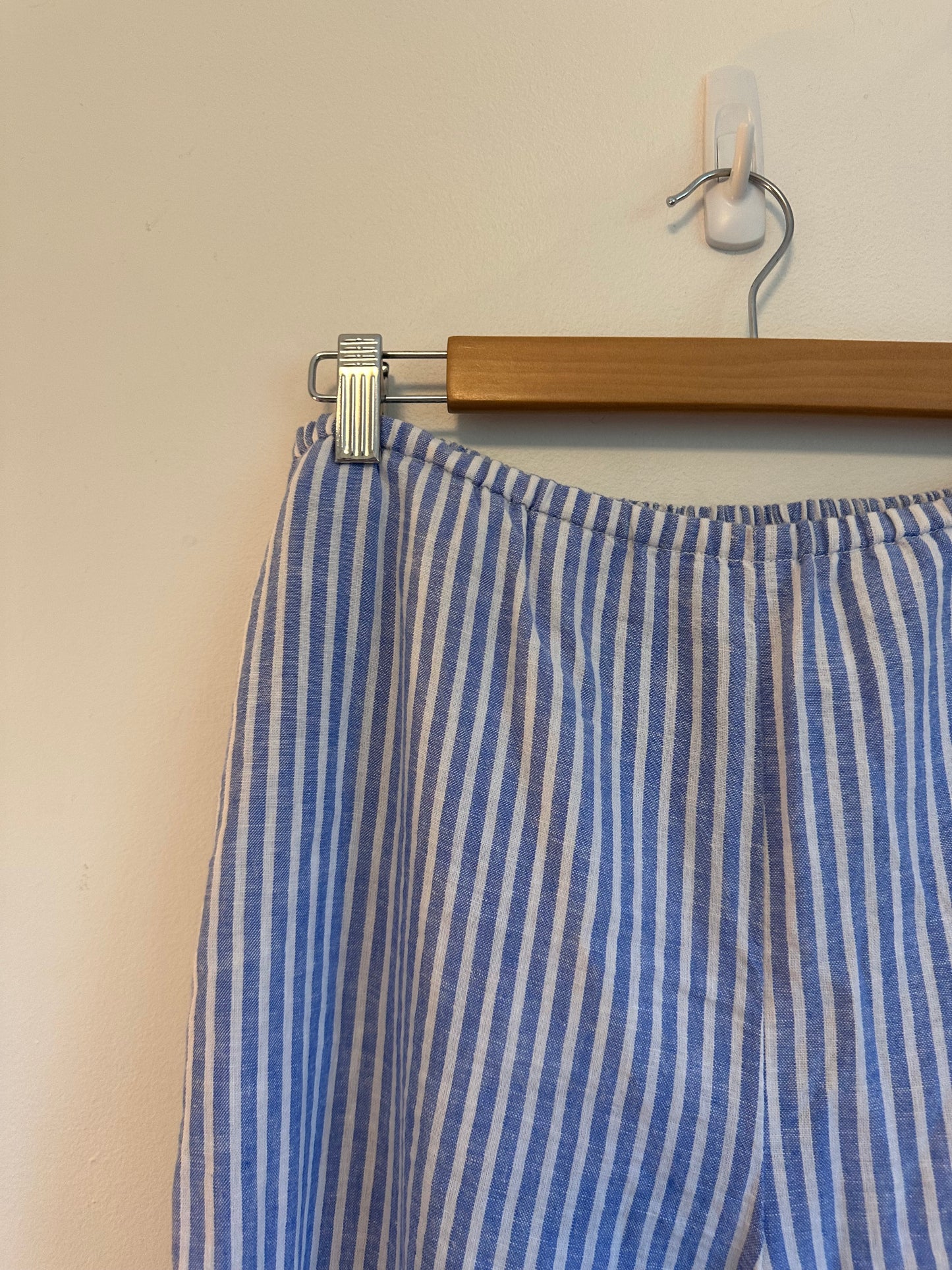 Beachlunchlounge Blue and White Striped Wide Leg Linen Blend Pants | Size Medium