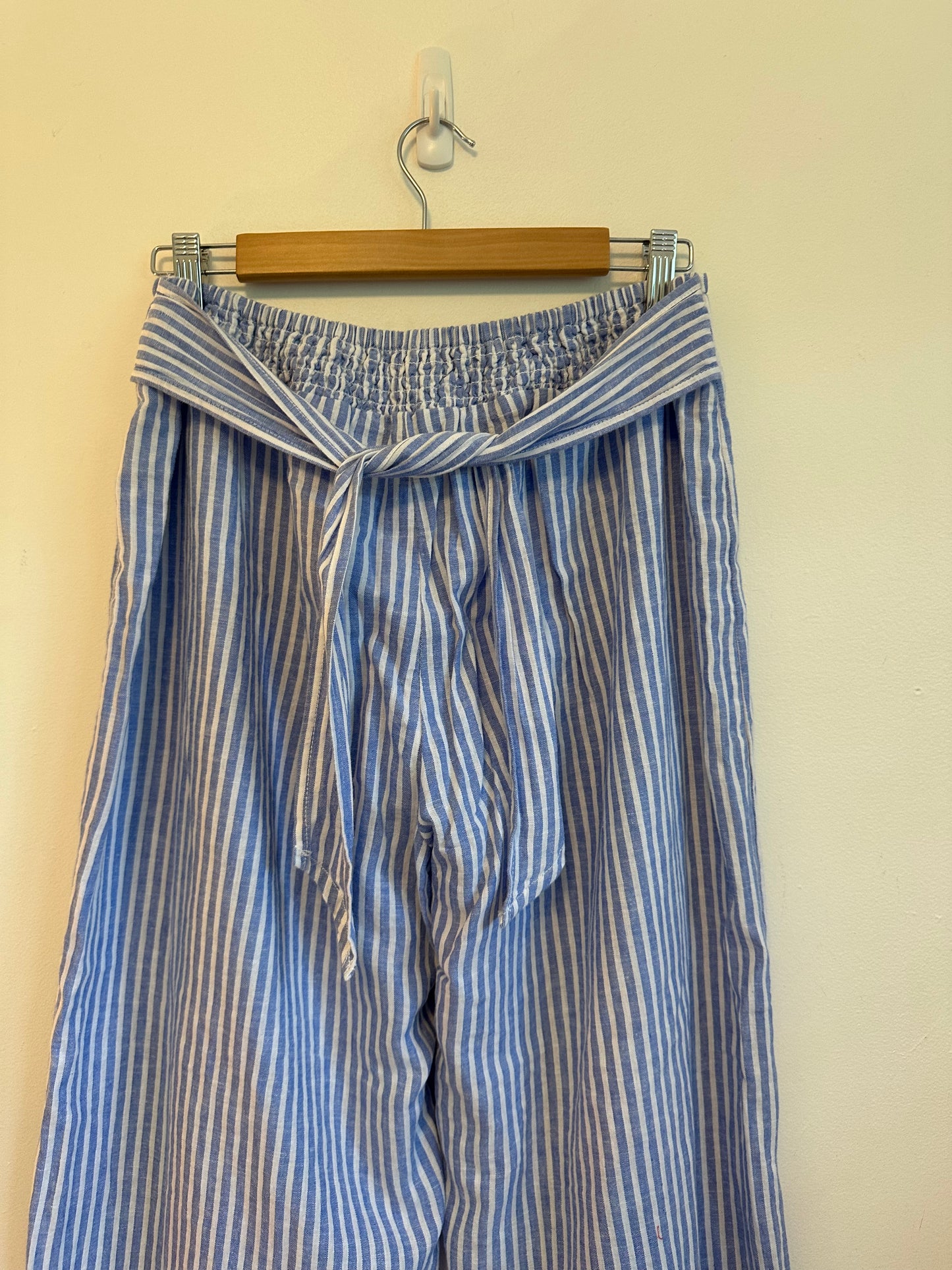 Beachlunchlounge Blue and White Striped Wide Leg Linen Blend Pants | Size Medium