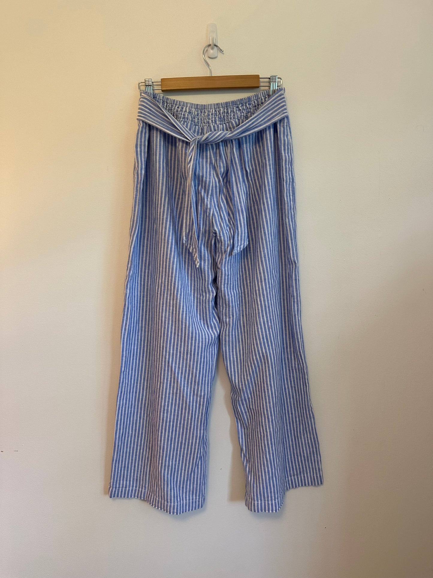 Beachlunchlounge Blue and White Striped Wide Leg Linen Blend Pants | Size Medium
