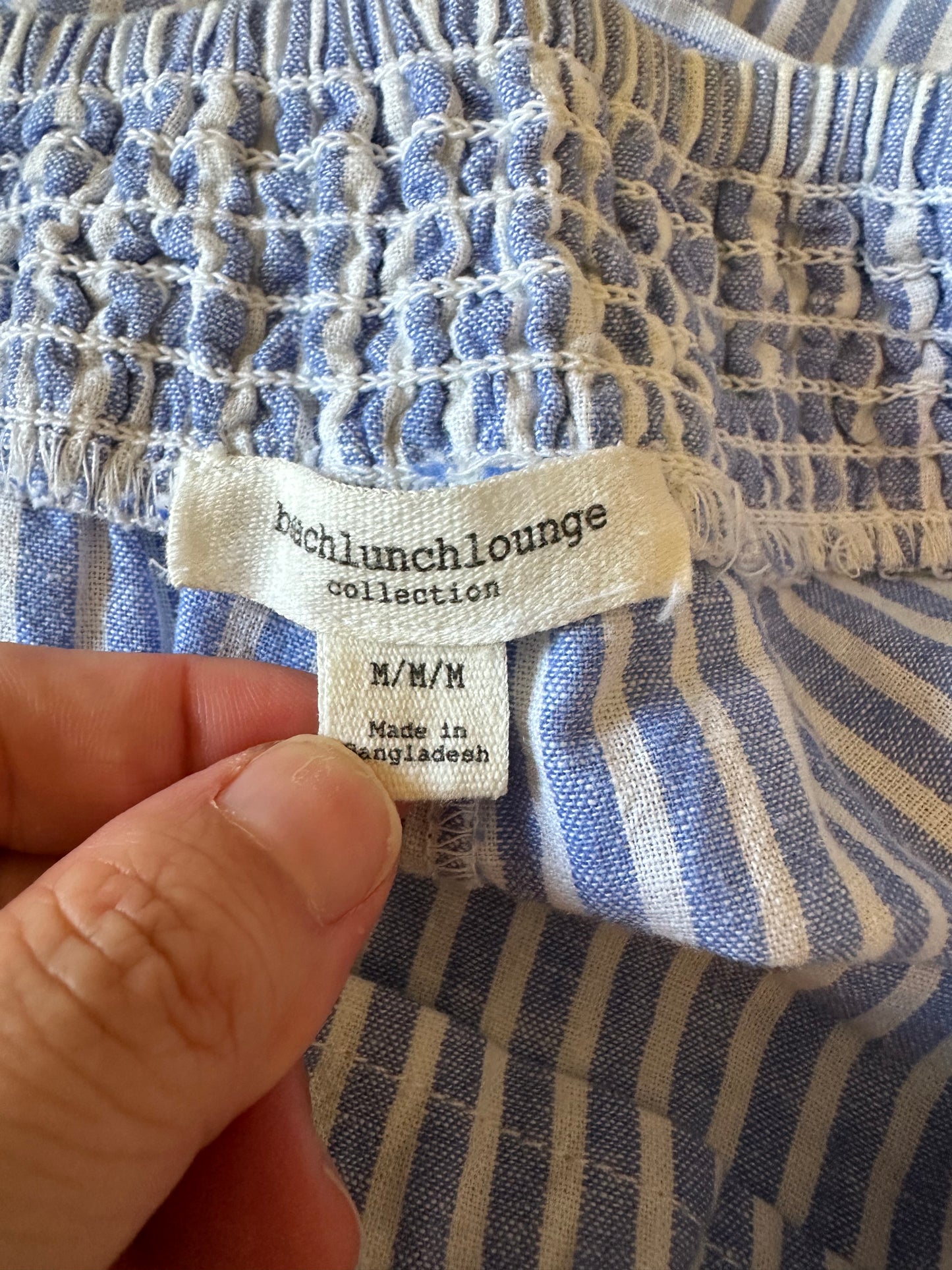 Beachlunchlounge Blue and White Striped Wide Leg Linen Blend Pants | Size Medium