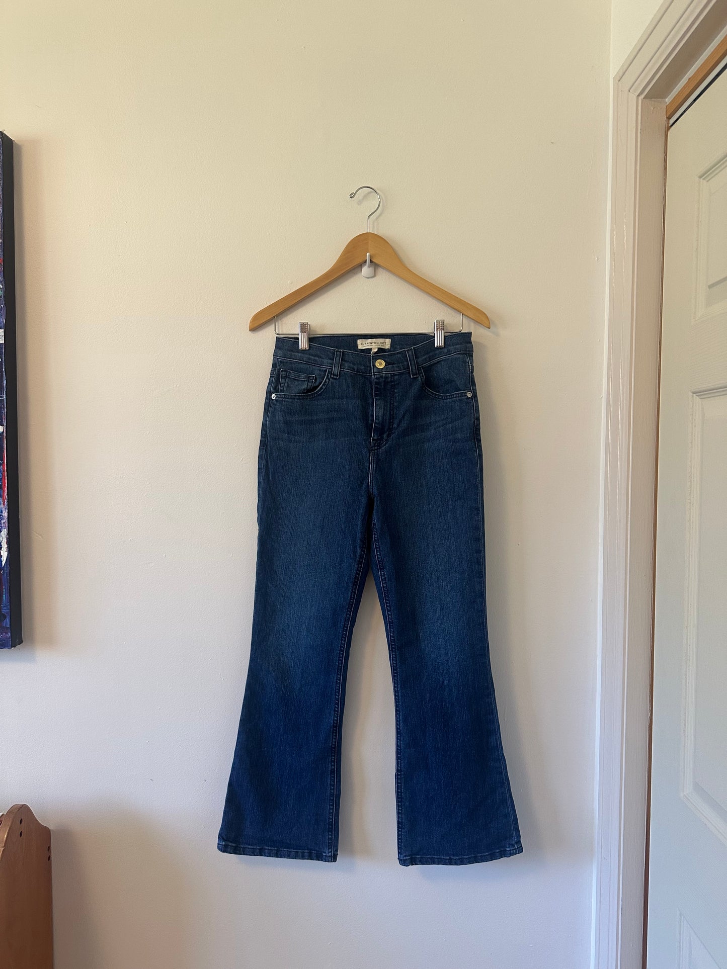 Current/Elliott Cropped Kick Flare Blue Denim Jeans | Size 28
