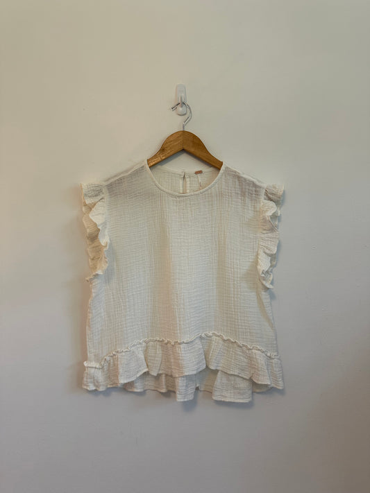 Free People White Gauze Ruffle Sleeveless Peplum Blouse | Size Small