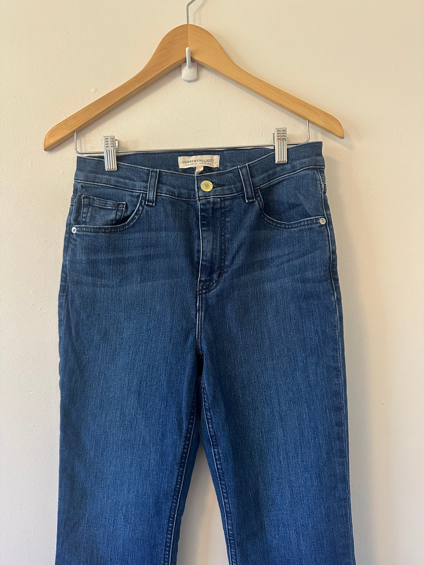 Current/Elliott Cropped Kick Flare Blue Denim Jeans | Size 28