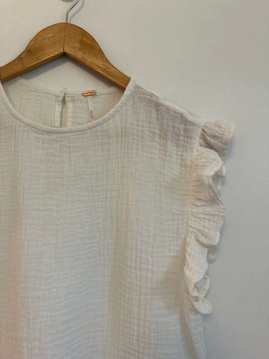 Free People White Gauze Ruffle Sleeveless Peplum Blouse | Size Small