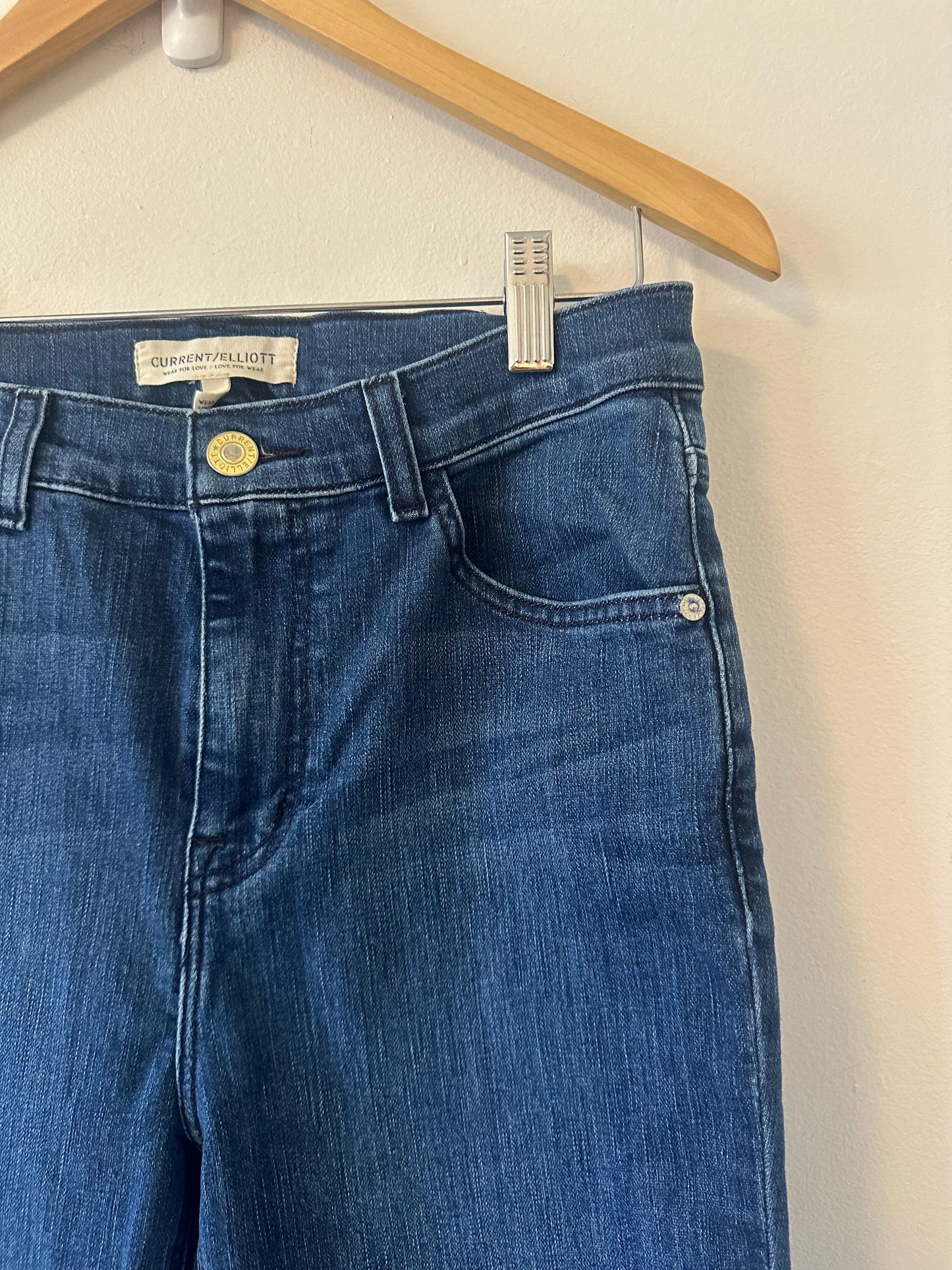 Current/Elliott Cropped Kick Flare Blue Denim Jeans | Size 28