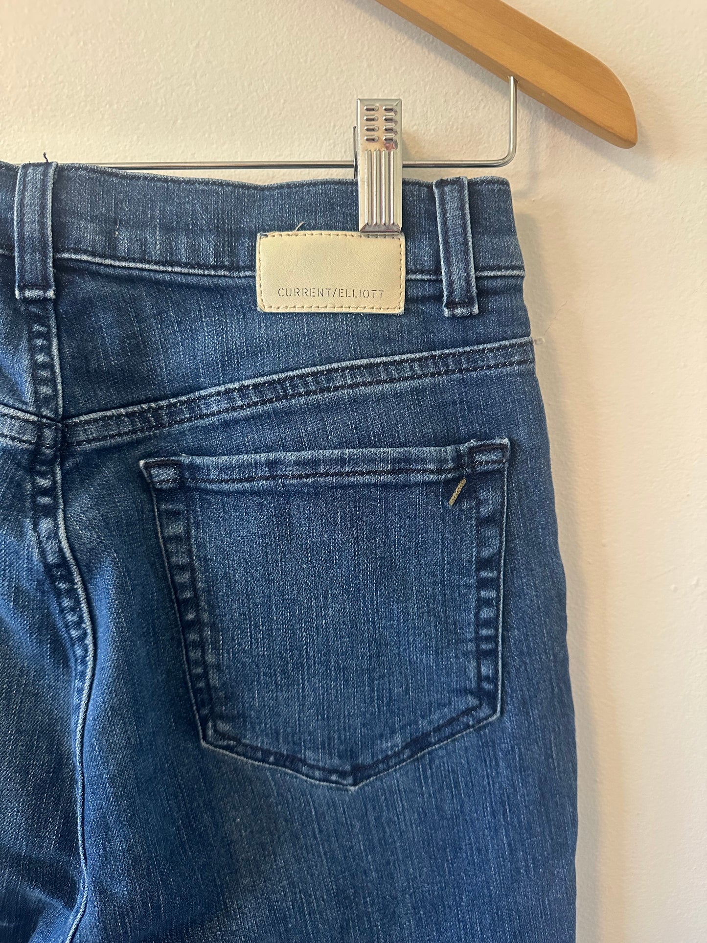 Current/Elliott Cropped Kick Flare Blue Denim Jeans | Size 28