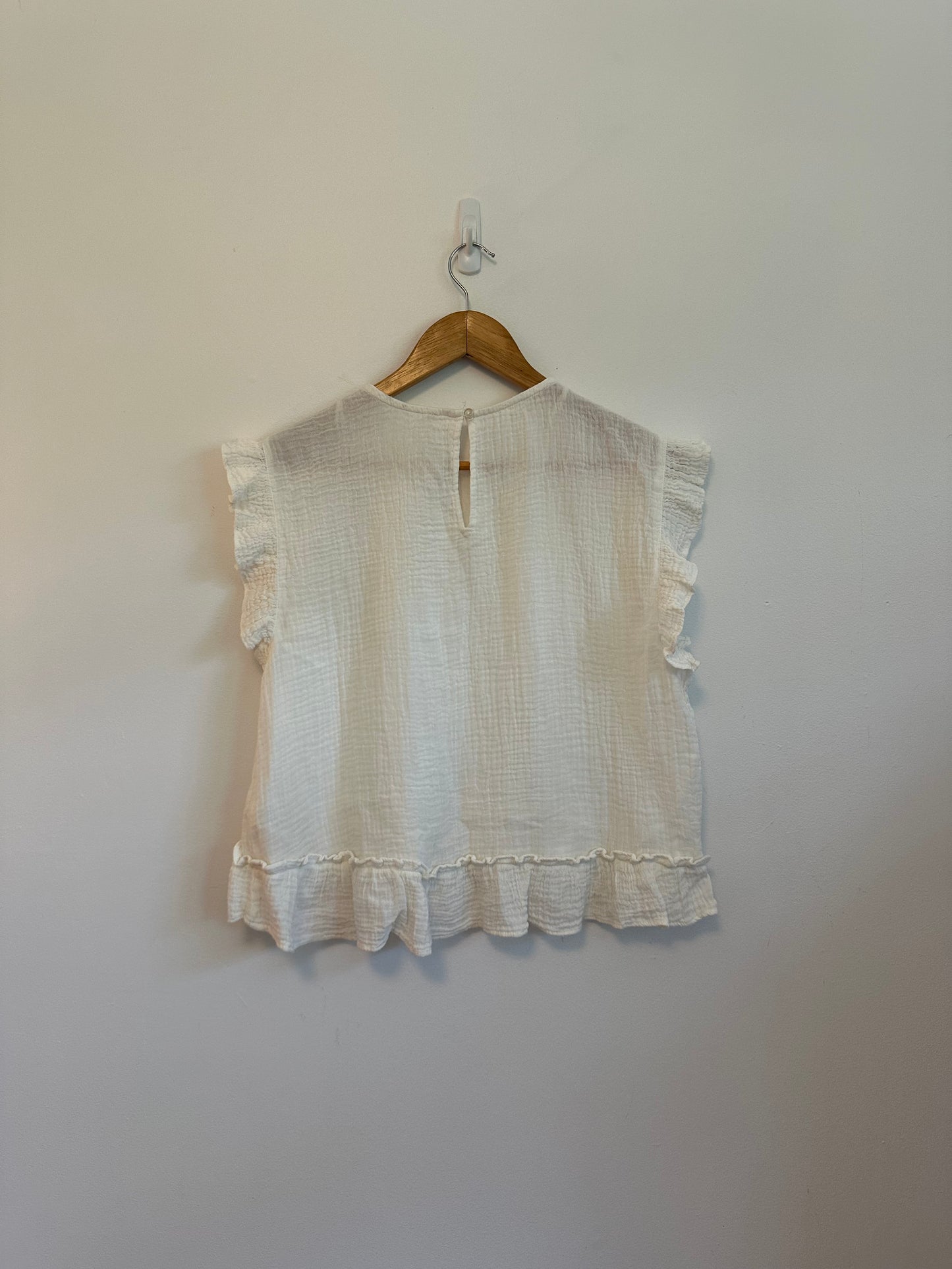 Free People White Gauze Ruffle Sleeveless Peplum Blouse | Size Small