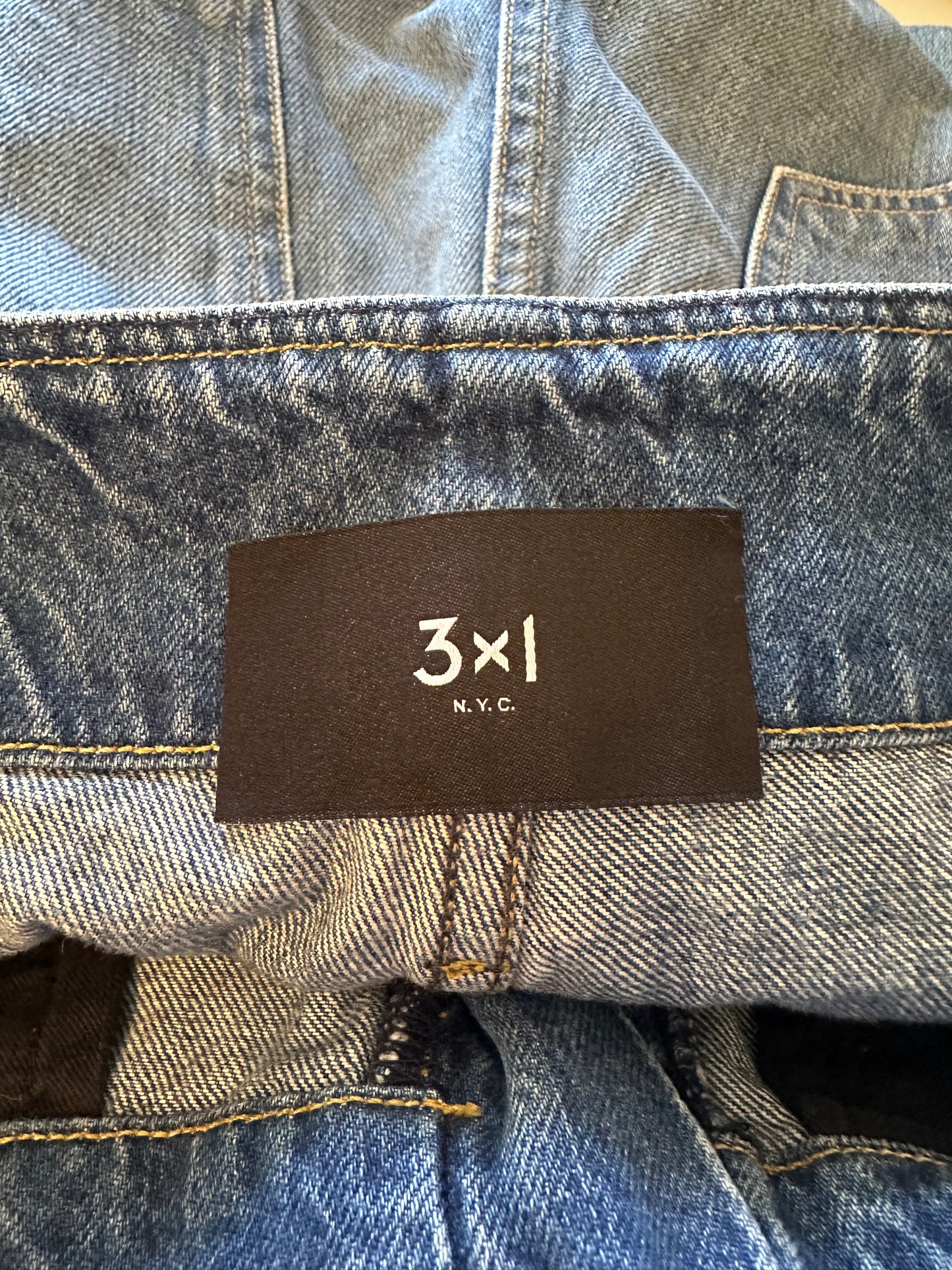 3 x 1 Cotton Straight Leg Belted Paper Bag Waist Blue Jeans | Size 27