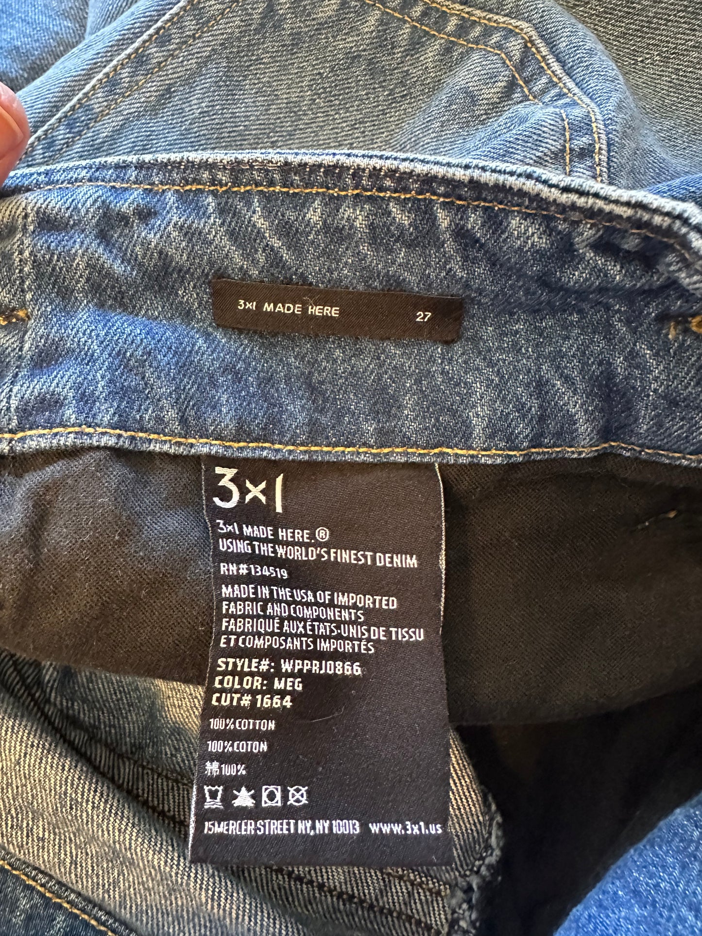 3 x 1 Cotton Straight Leg Belted Paper Bag Waist Blue Jeans | Size 27