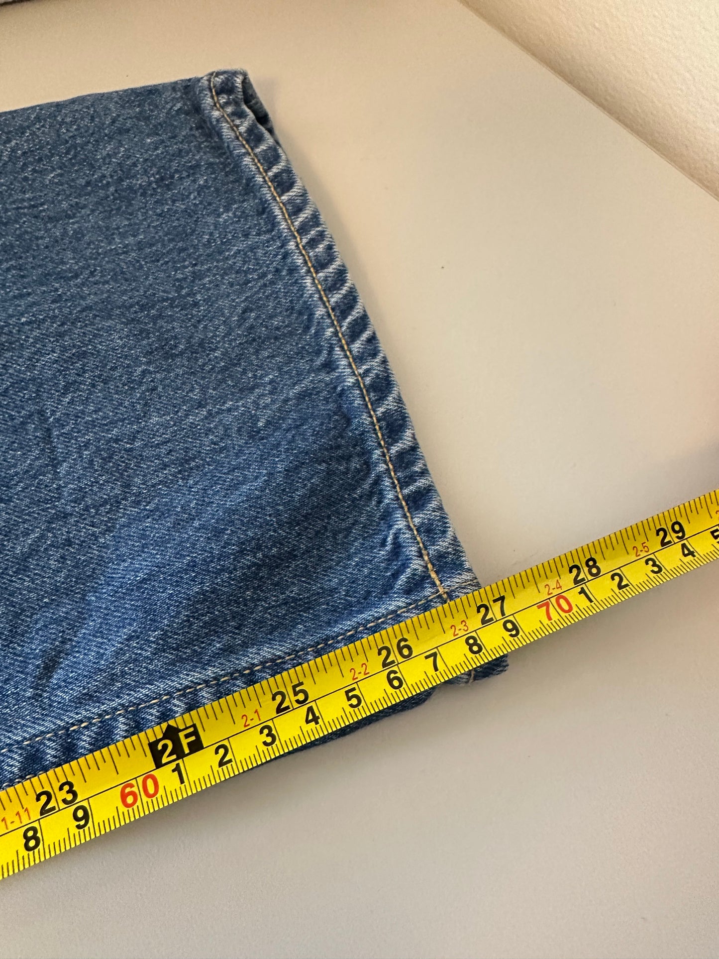 3 x 1 Cotton Straight Leg Belted Paper Bag Waist Blue Jeans | Size 27