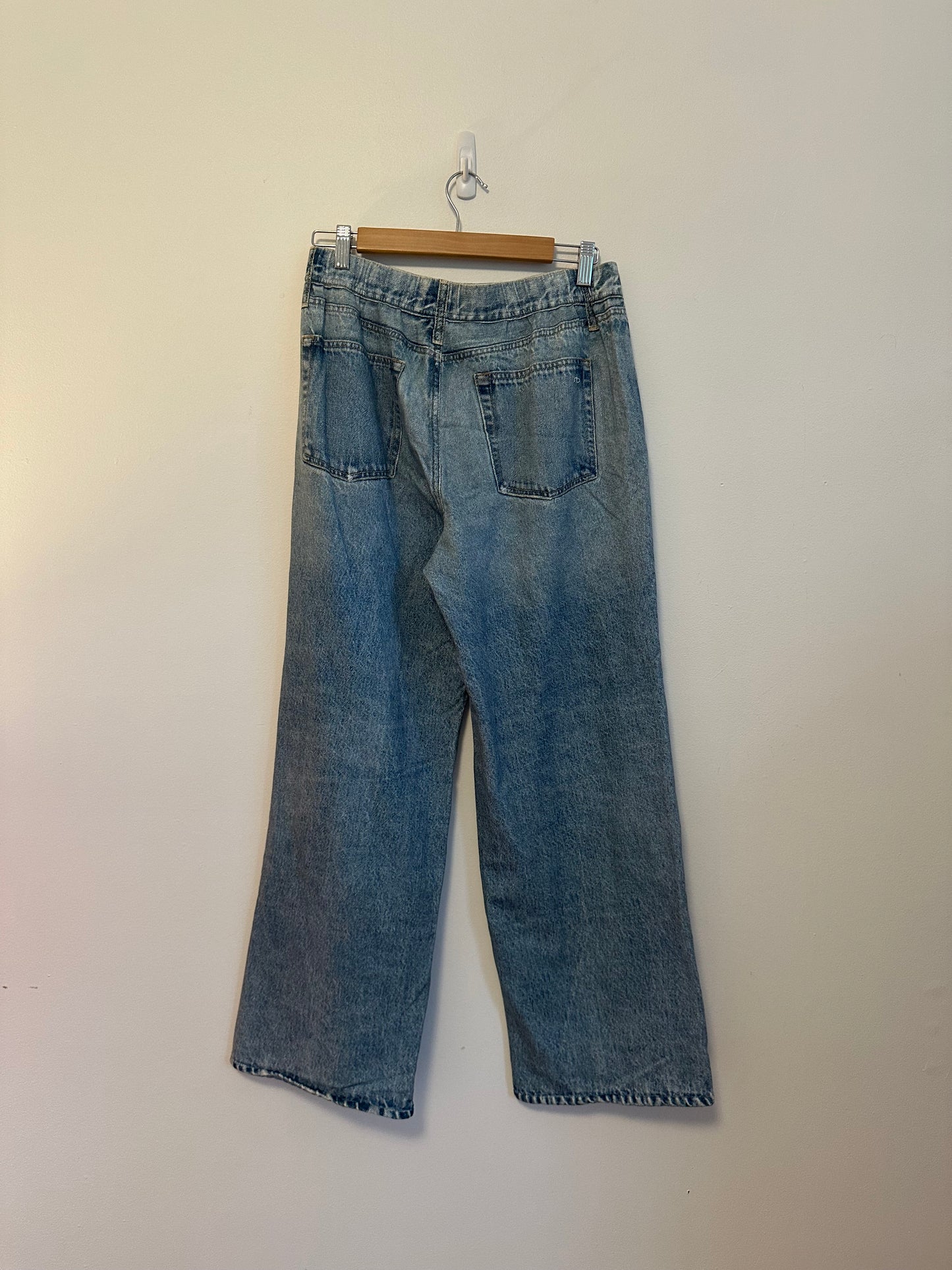 Rag & Bone Miramar Wide Leg Pull On Trompe L'oeil Faux Denim Terry Pants | Medium