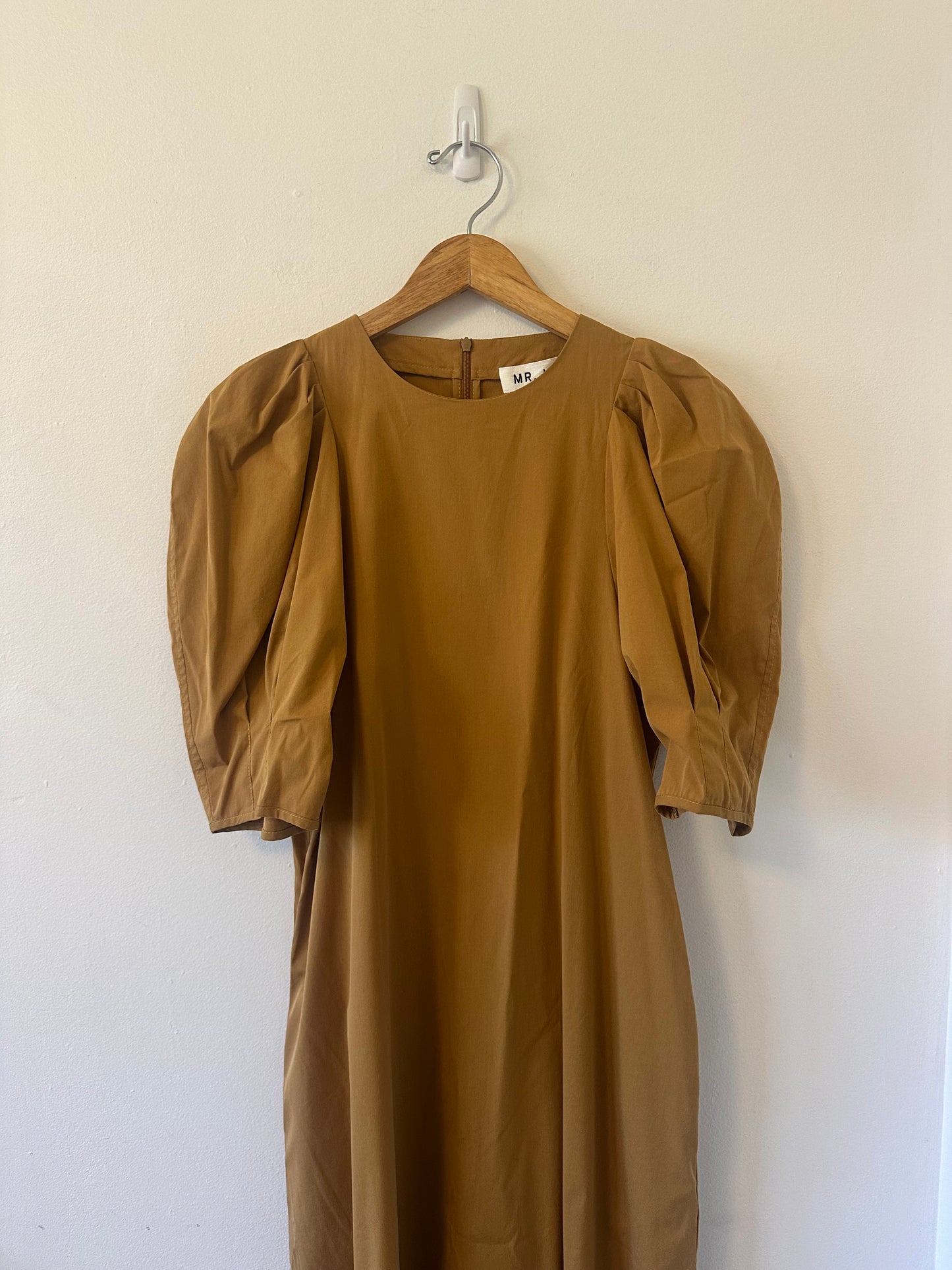 Mr Larkin Puff Sleeve Cotton Dress in Sierra Tan | Size Small