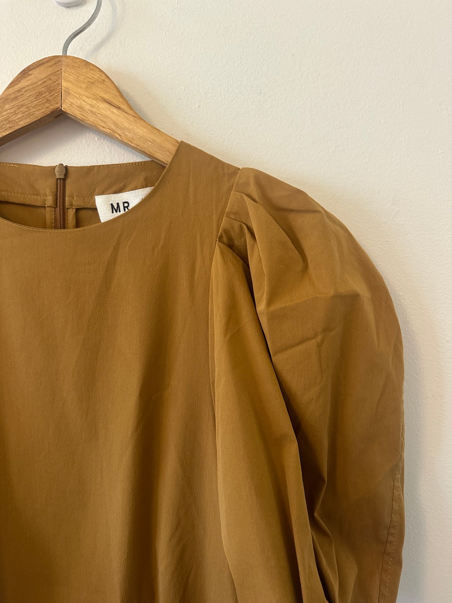 Mr Larkin Puff Sleeve Cotton Dress in Sierra Tan | Size Small