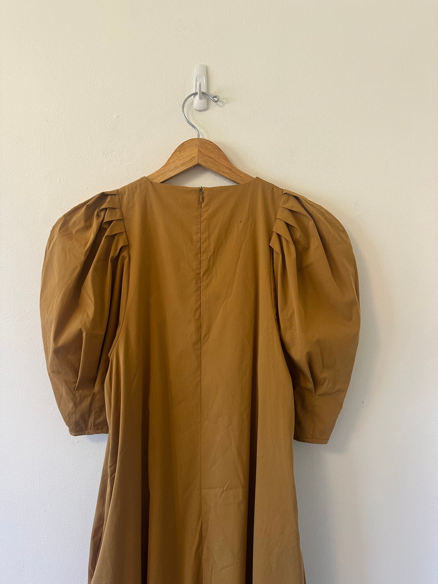 Mr Larkin Puff Sleeve Cotton Dress in Sierra Tan | Size Small