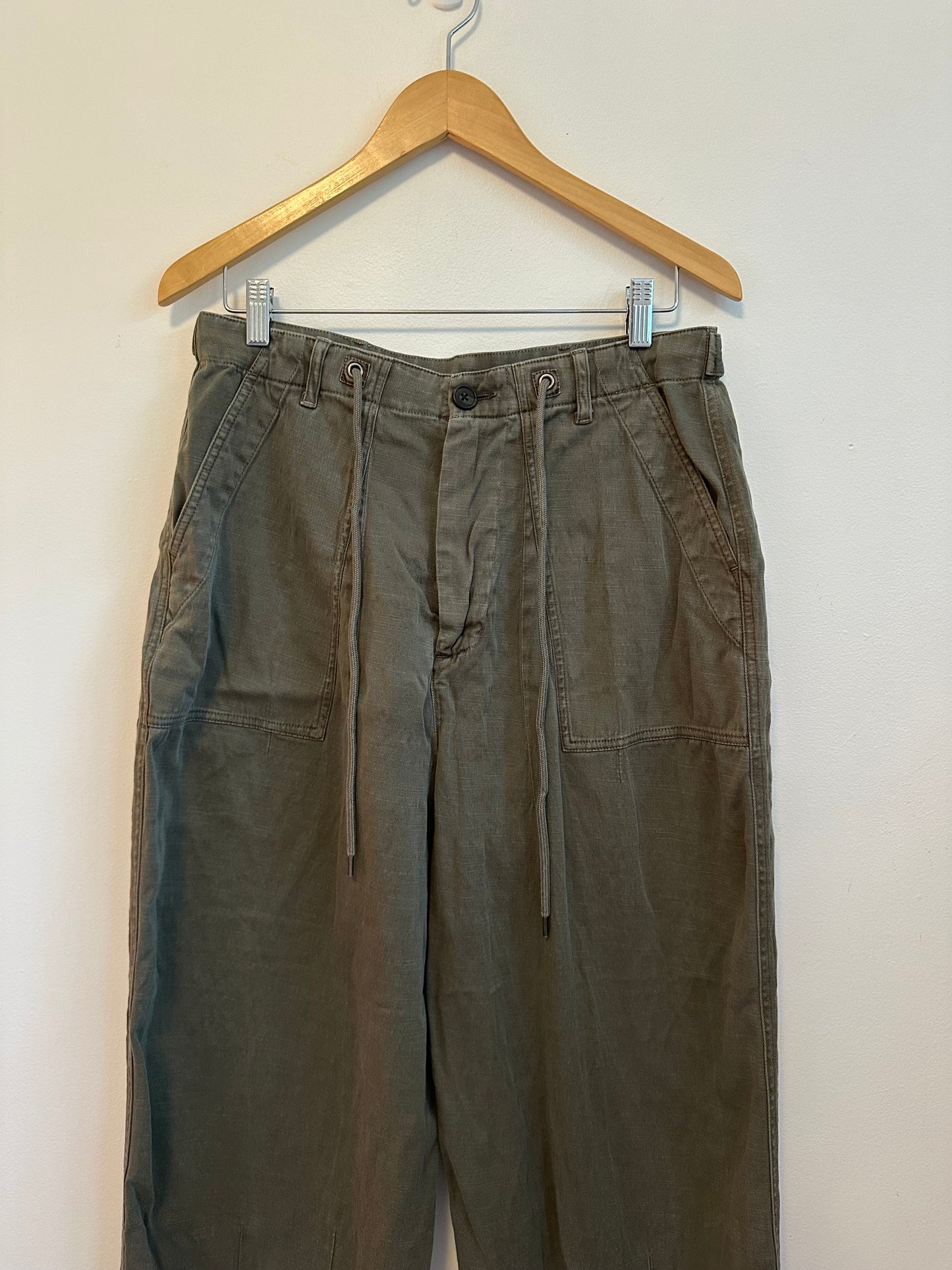 James Perse Oversized Military Pants in Olive Green | Size 26