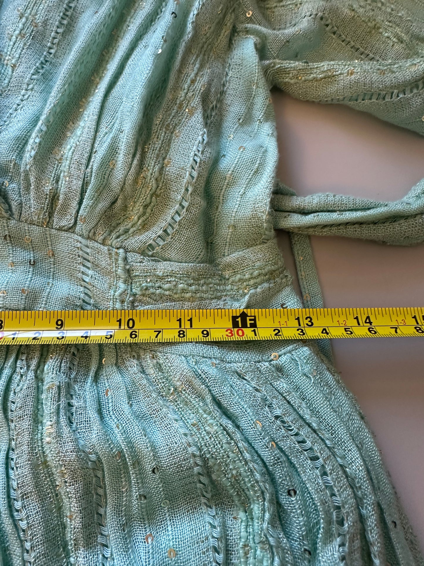 Sundress Mint Green Metallic Sequin Wrap Maxi Dress | Size XS/S