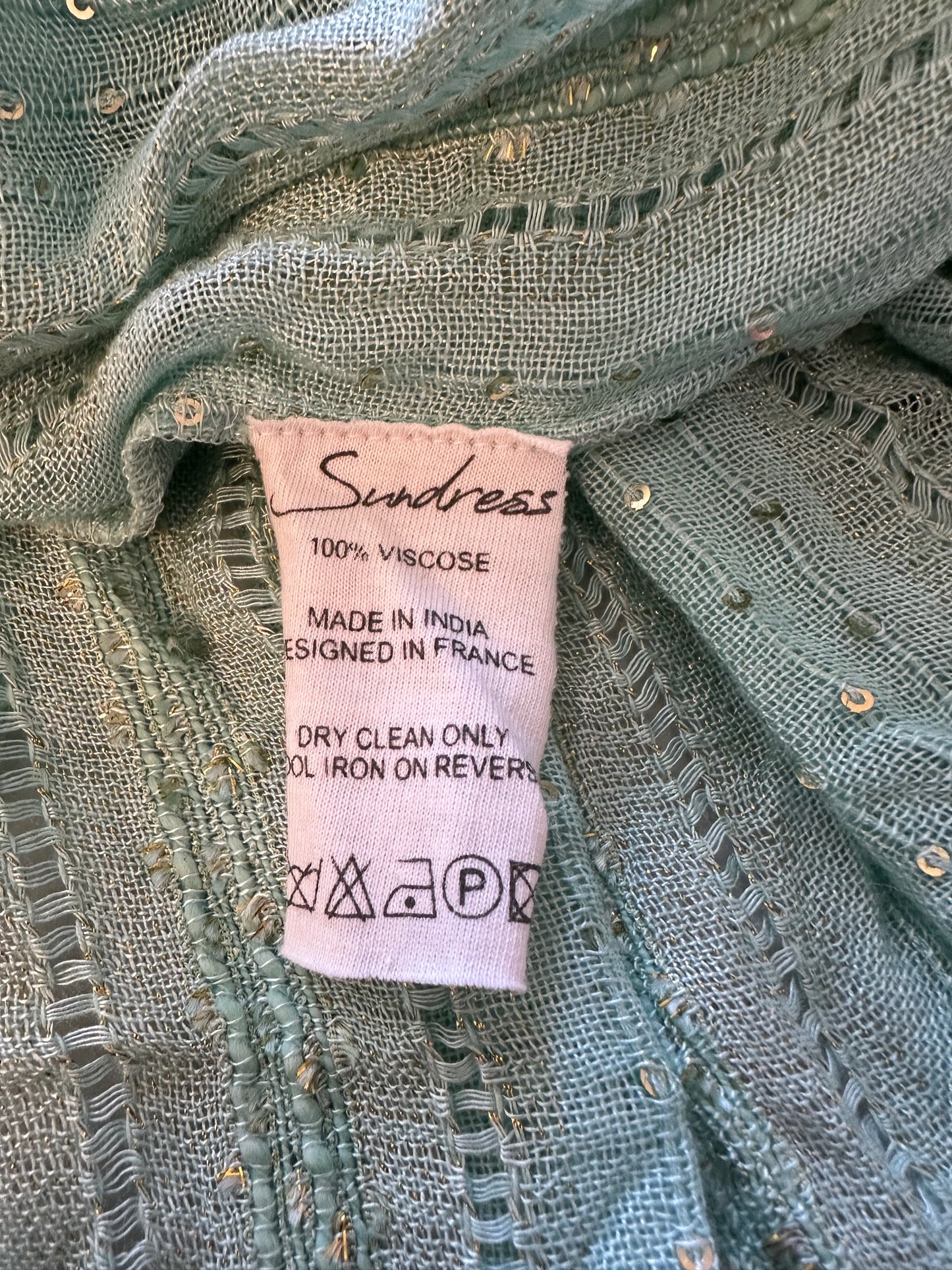Sundress Mint Green Metallic Sequin Wrap Maxi Dress | Size XS/S