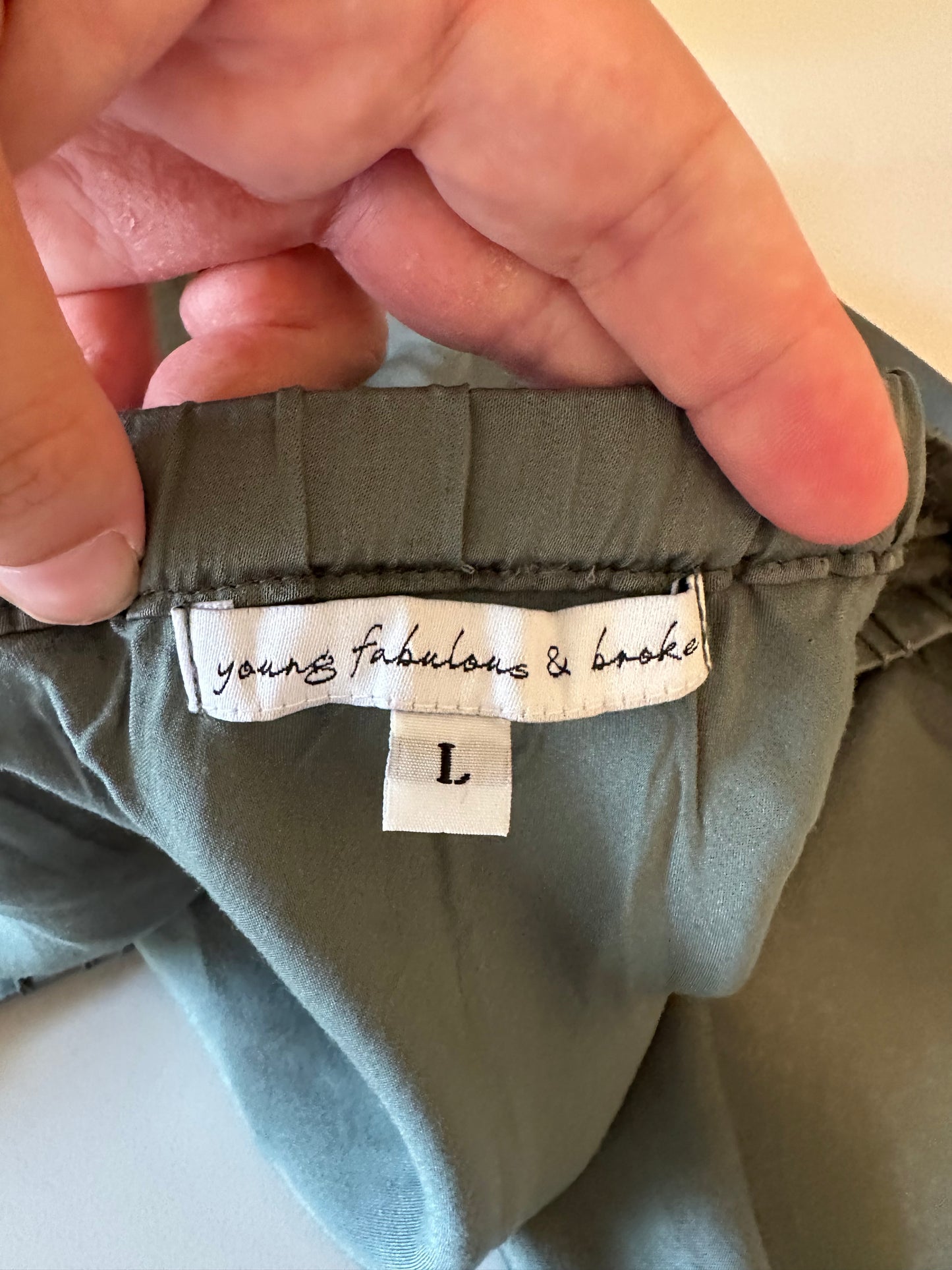 Young Fabulous & Broke Olive Green Satin Midi Slip Skirt | Size Large
