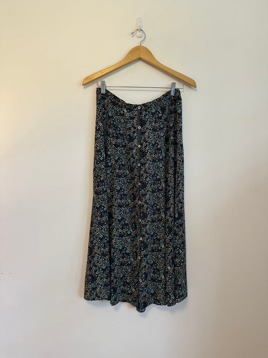 Max Studio Blue Floral Button Front Elastic Waist Midi Skirt | Size Medium