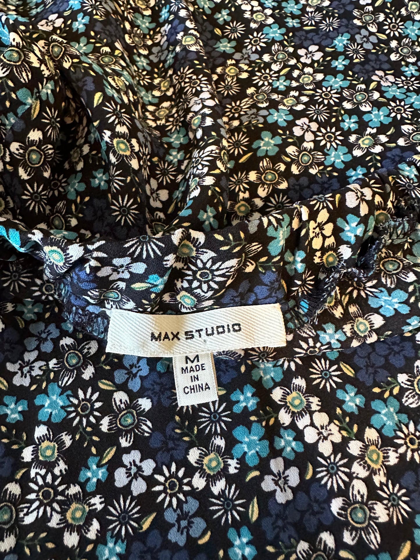Max Studio Blue Floral Button Front Elastic Waist Midi Skirt | Size Medium