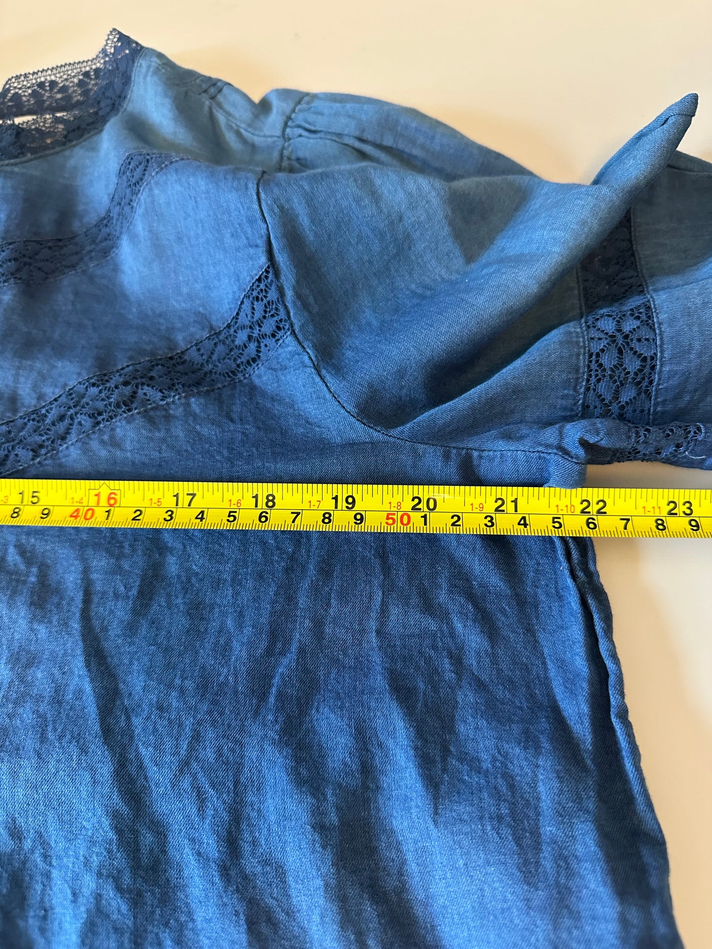 J. Crew Blue Cotton Lace Trim Pintuck Long Sleeve Blouse | Size Large