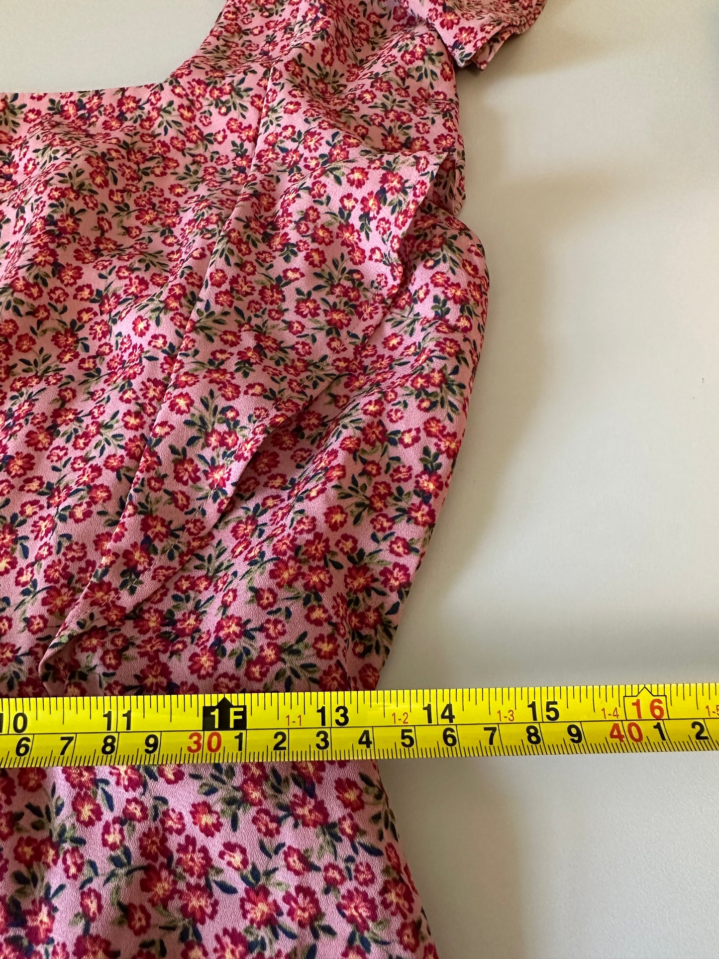 Monteau Los Angeles Pink Floral Ruffle Square Neck Dress | Size Large